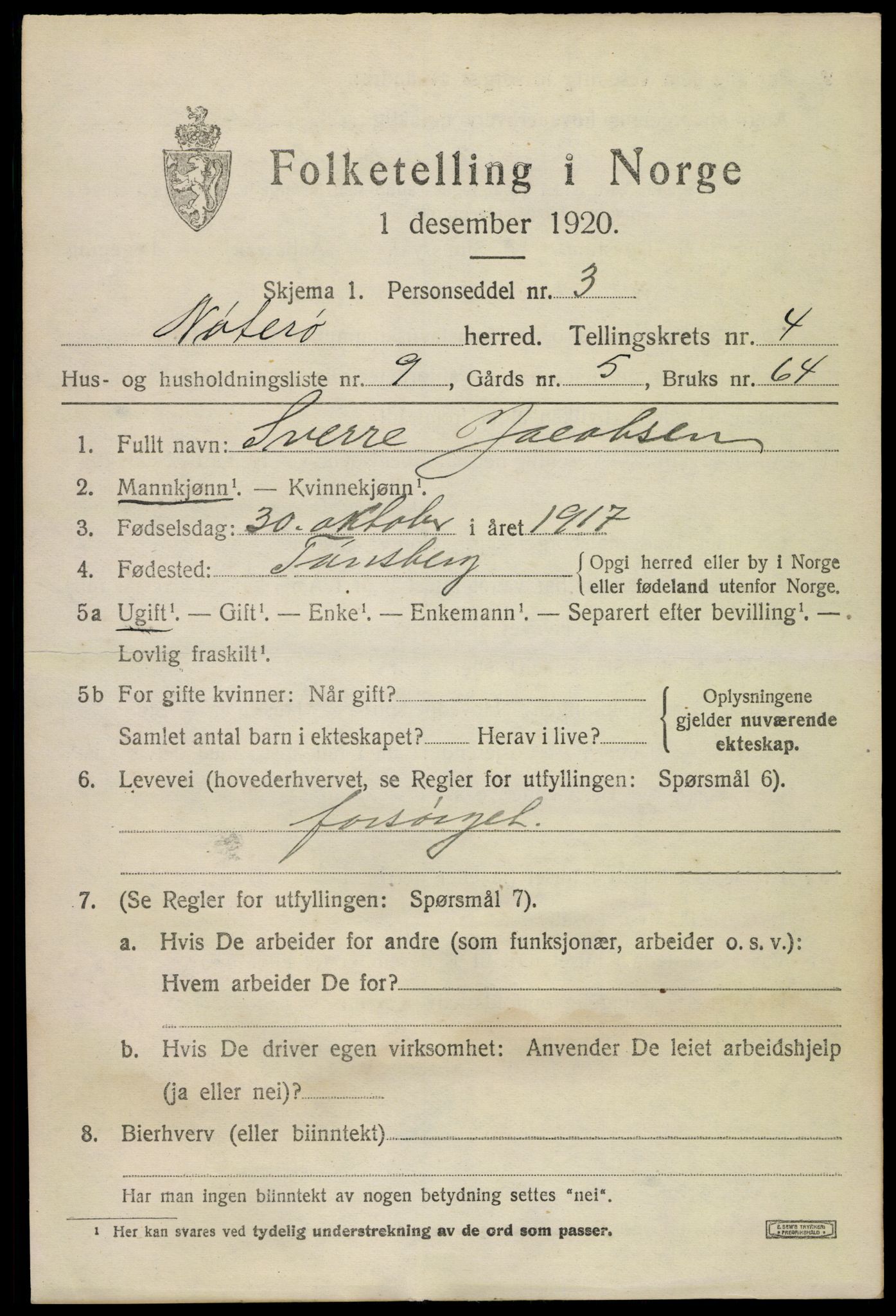 SAKO, 1920 census for Nøtterøy, 1920, p. 6763
