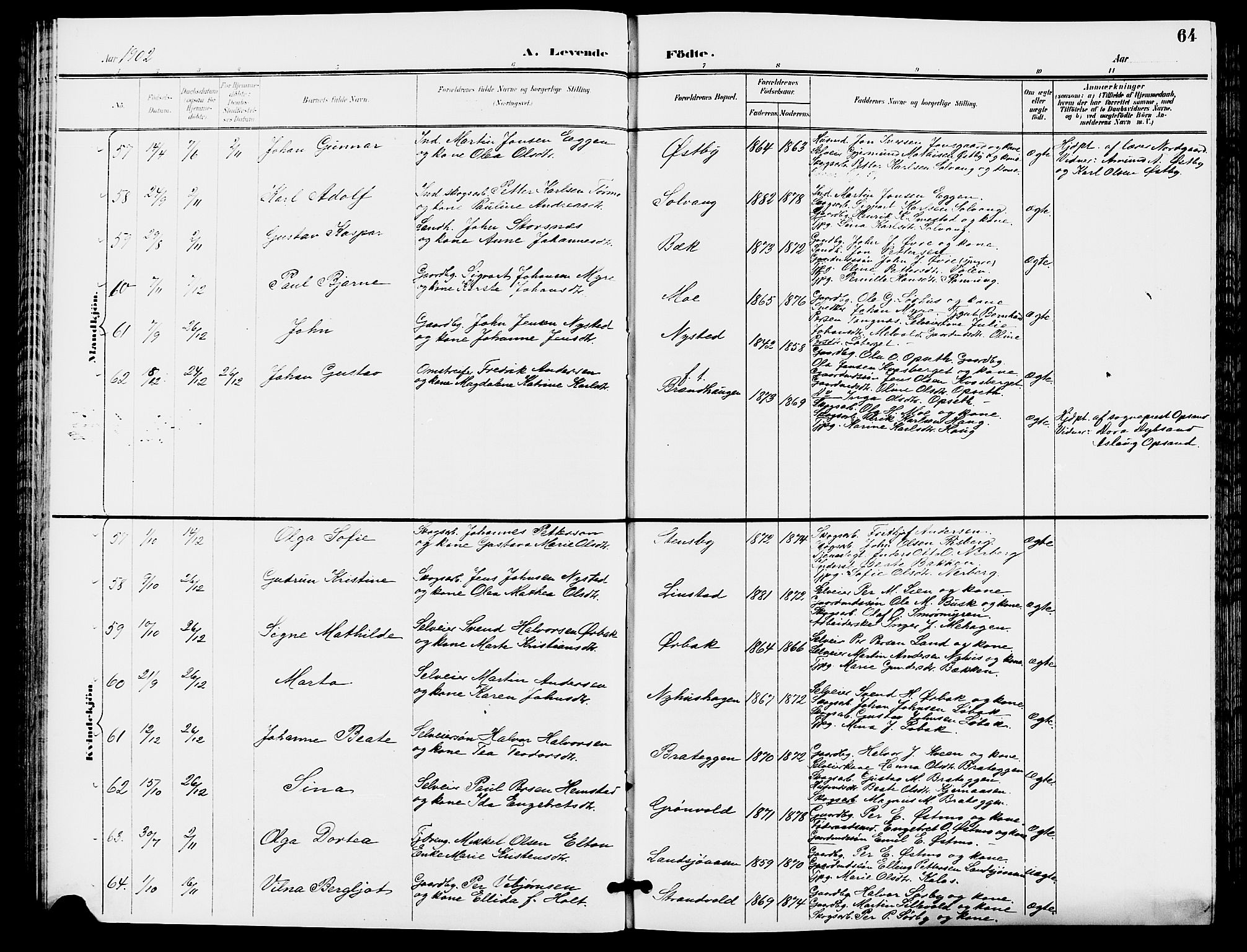 Trysil prestekontor, SAH/PREST-046/H/Ha/Hab/L0006: Parish register (copy) no. 6, 1896-1912, p. 64