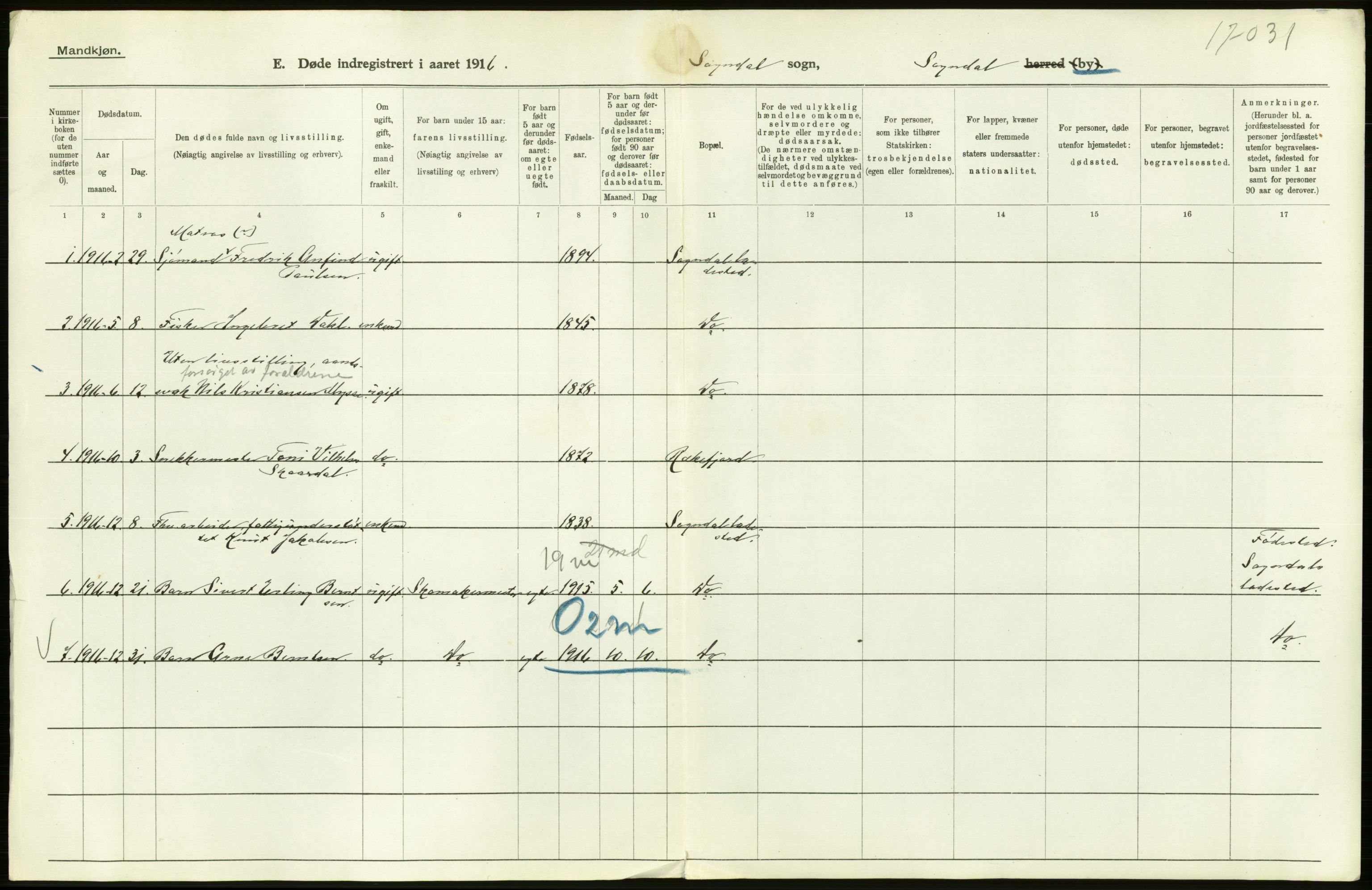 Statistisk sentralbyrå, Sosiodemografiske emner, Befolkning, AV/RA-S-2228/D/Df/Dfb/Dfbf/L0032: Stavanger amt: Døde. Bygder og byer., 1916, p. 4