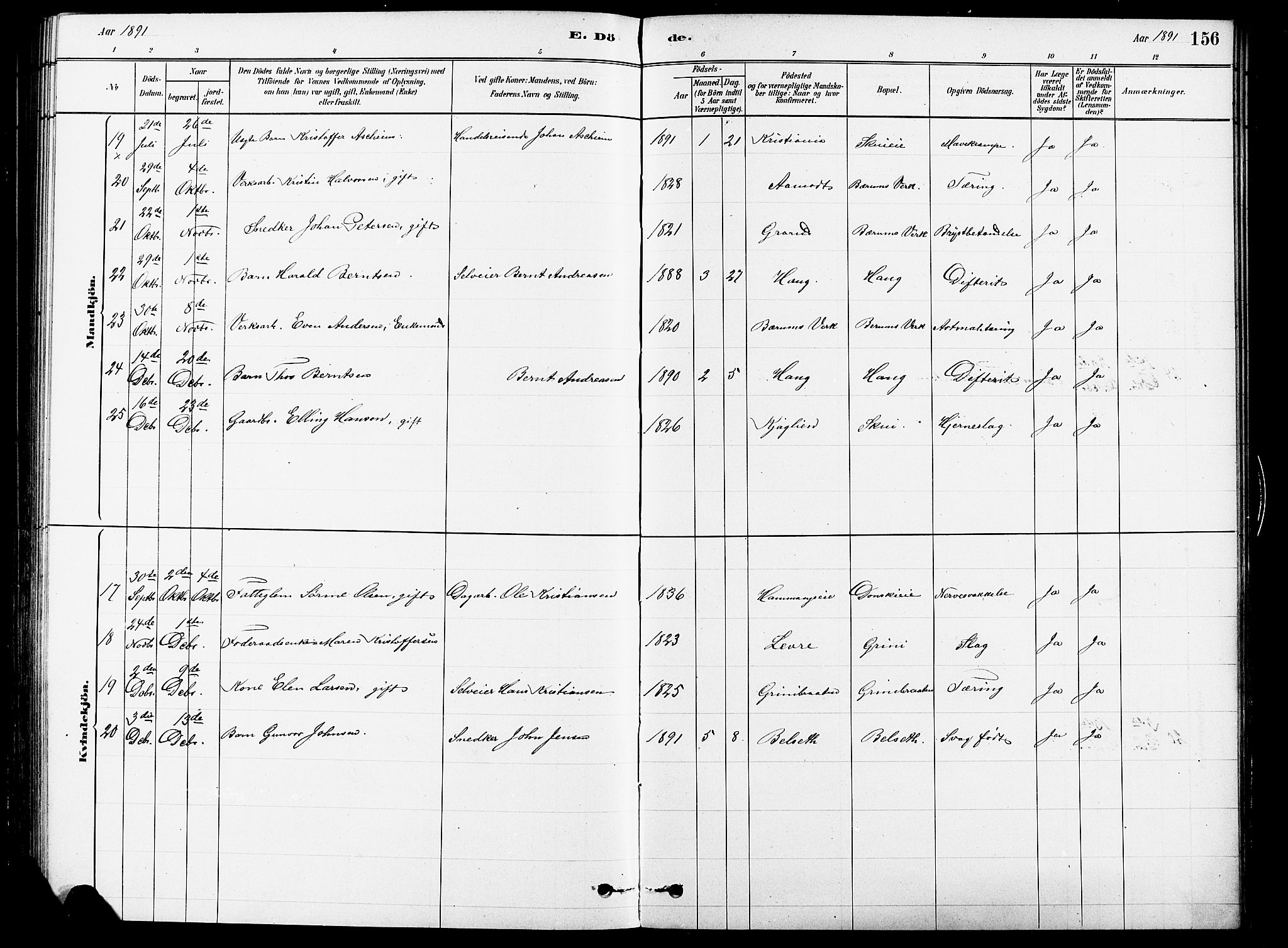 Asker prestekontor Kirkebøker, SAO/A-10256a/F/Fb/L0001: Parish register (official) no. II 1, 1879-1895, p. 156
