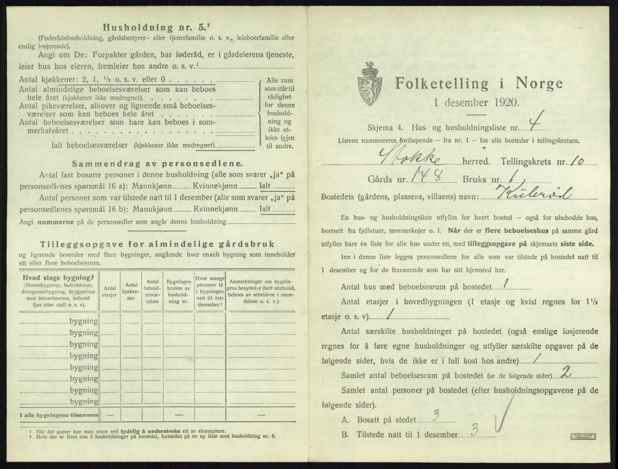 SAKO, 1920 census for Stokke, 1920, p. 1826