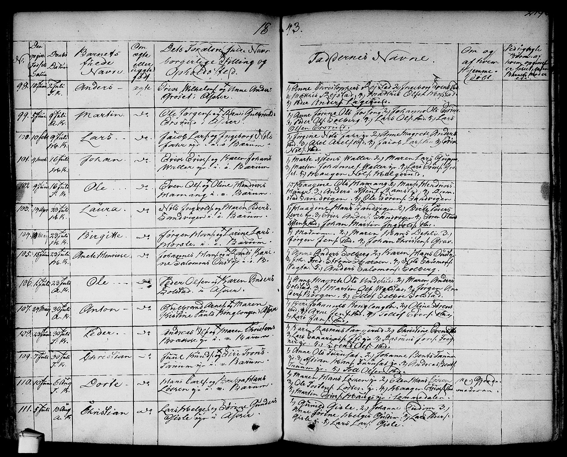 Asker prestekontor Kirkebøker, AV/SAO-A-10256a/F/Fa/L0007: Parish register (official) no. I 7, 1825-1864, p. 219