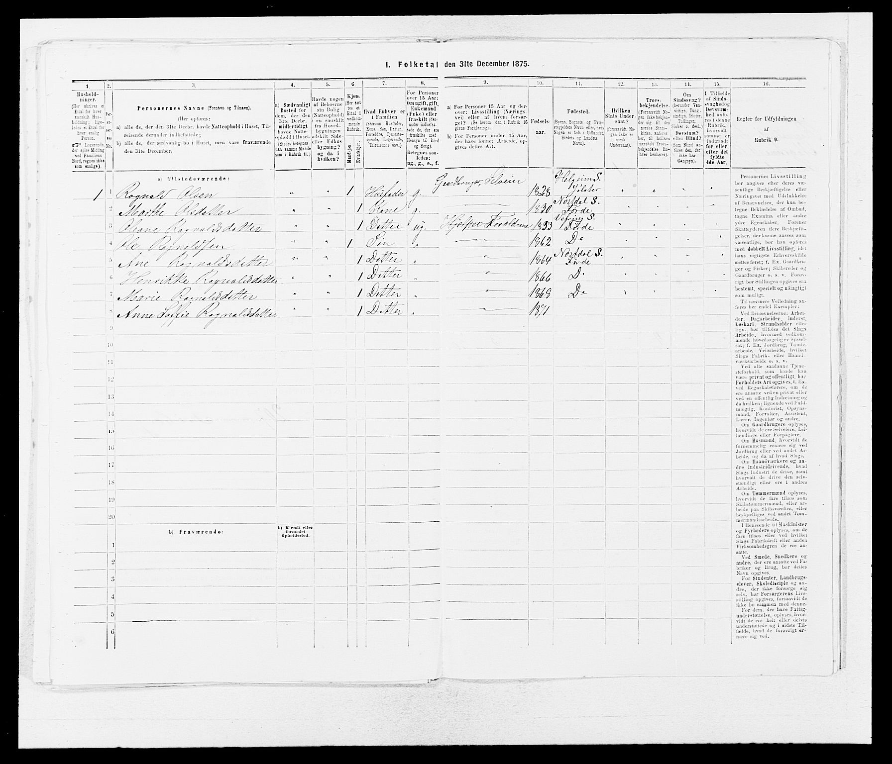 SAB, 1875 census for 1432P Førde, 1875, p. 996