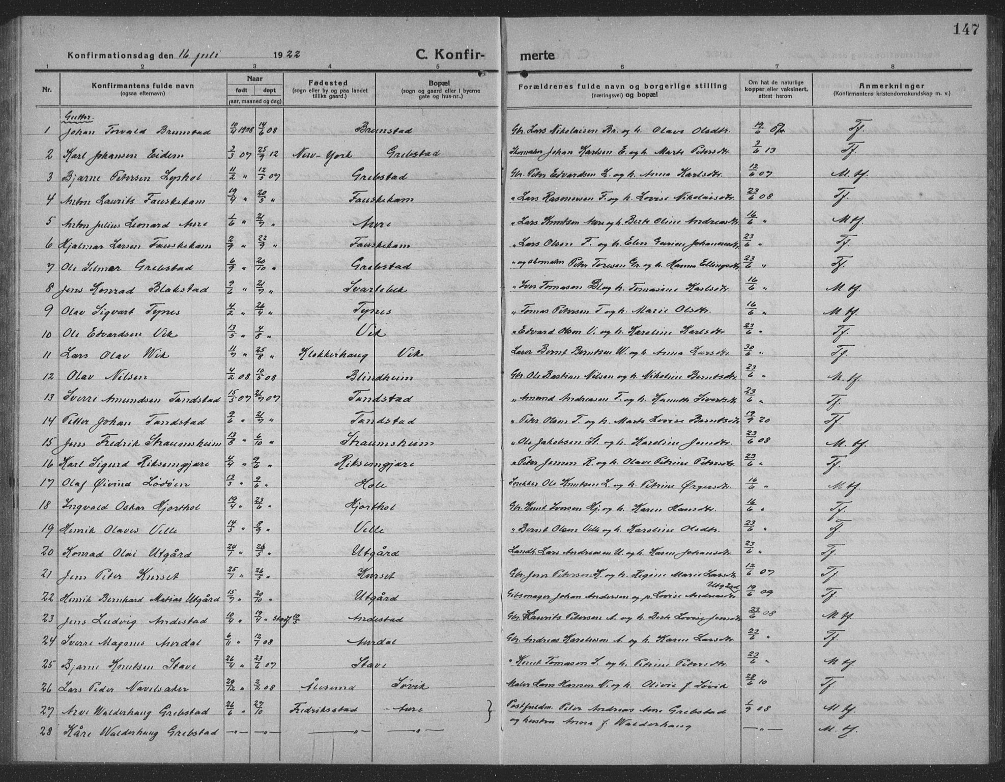 Ministerialprotokoller, klokkerbøker og fødselsregistre - Møre og Romsdal, AV/SAT-A-1454/523/L0342: Parish register (copy) no. 523C05, 1916-1937, p. 147