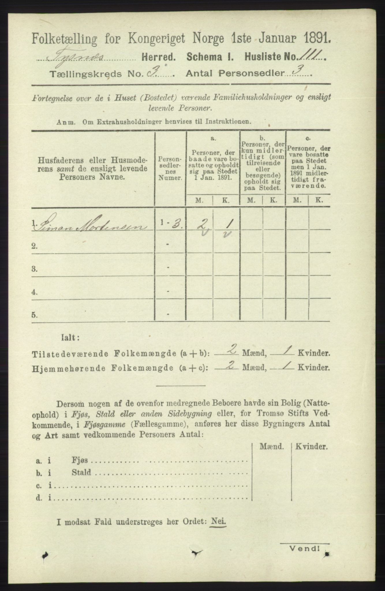 RA, 1891 census for 1223 Tysnes, 1891, p. 837