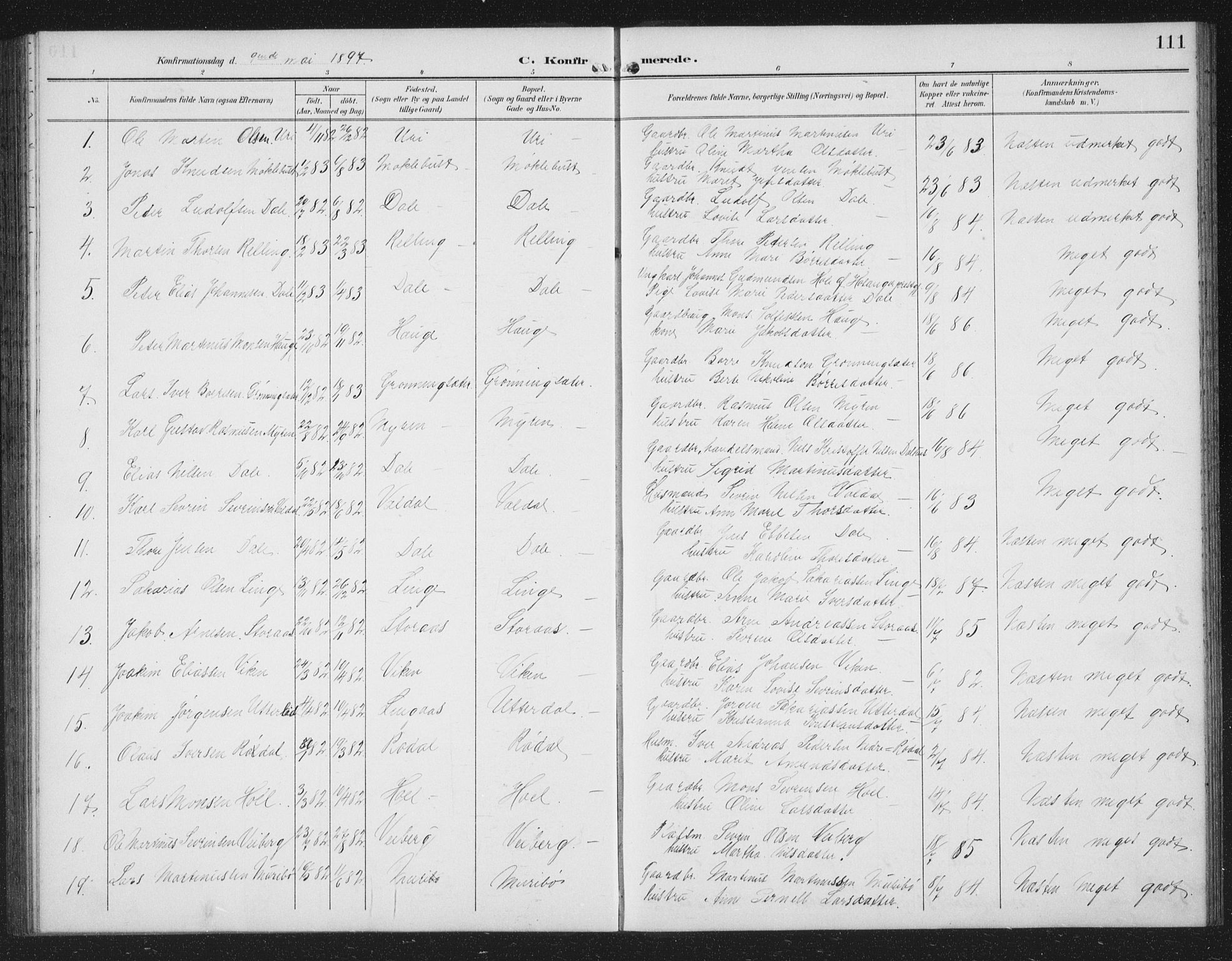 Ministerialprotokoller, klokkerbøker og fødselsregistre - Møre og Romsdal, SAT/A-1454/519/L0264: Parish register (copy) no. 519C05, 1892-1910, p. 111