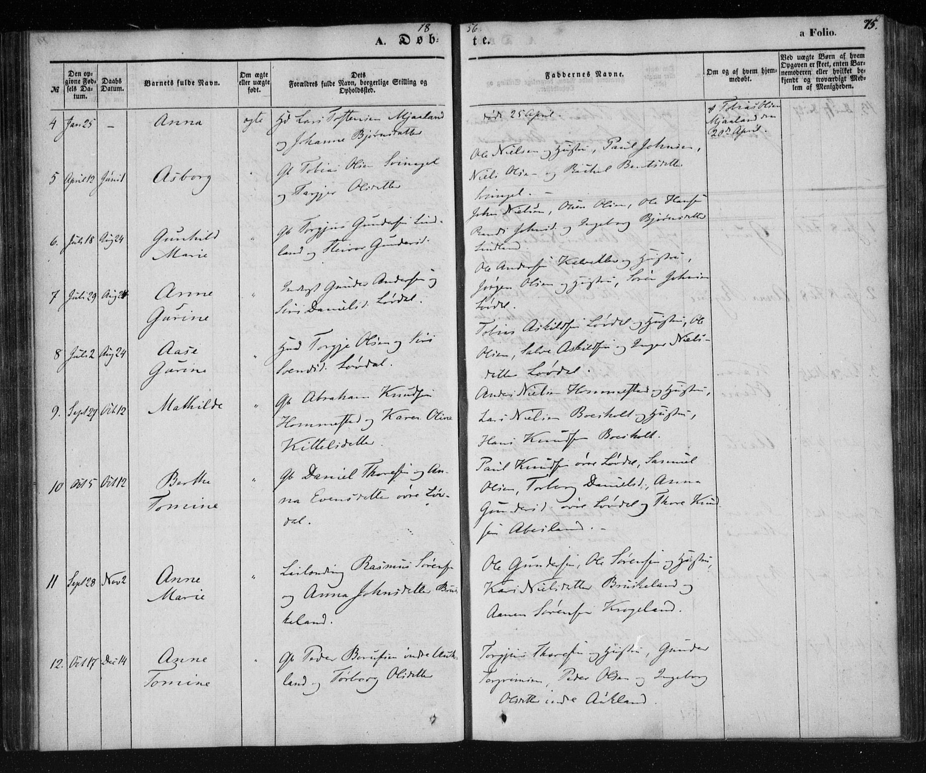 Holum sokneprestkontor, AV/SAK-1111-0022/F/Fa/Fab/L0005: Parish register (official) no. A 5, 1847-1874, p. 75