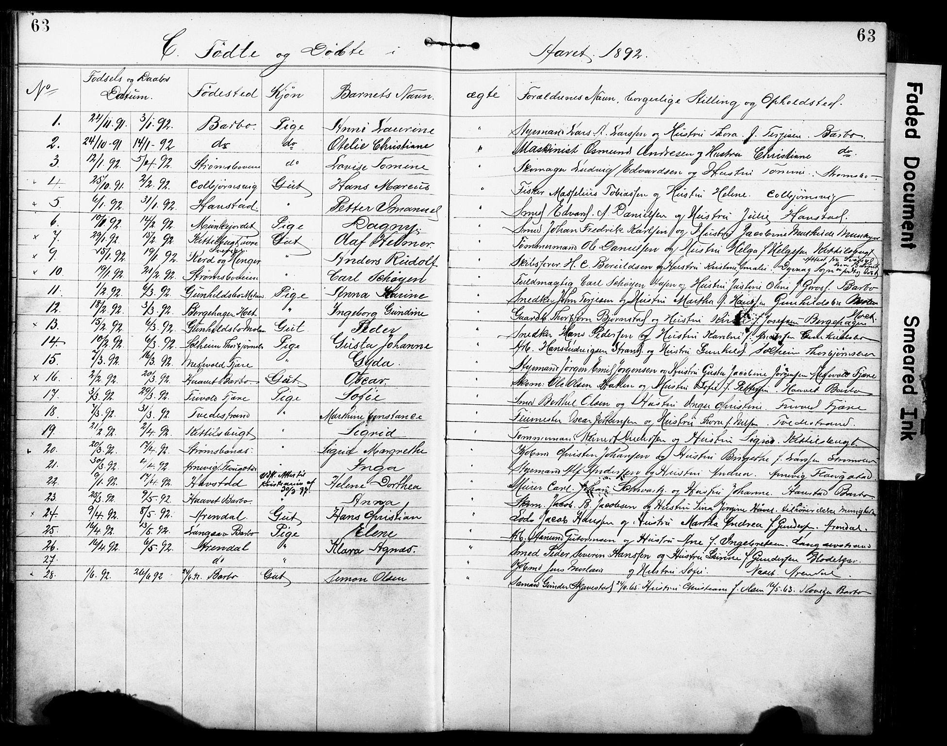 Den evangelisk-lutherske frimenighet, Arendal, AV/SAK-1292-0005/F/Fa/L0002: Dissenter register no. F 6, 1884-1908, p. 63