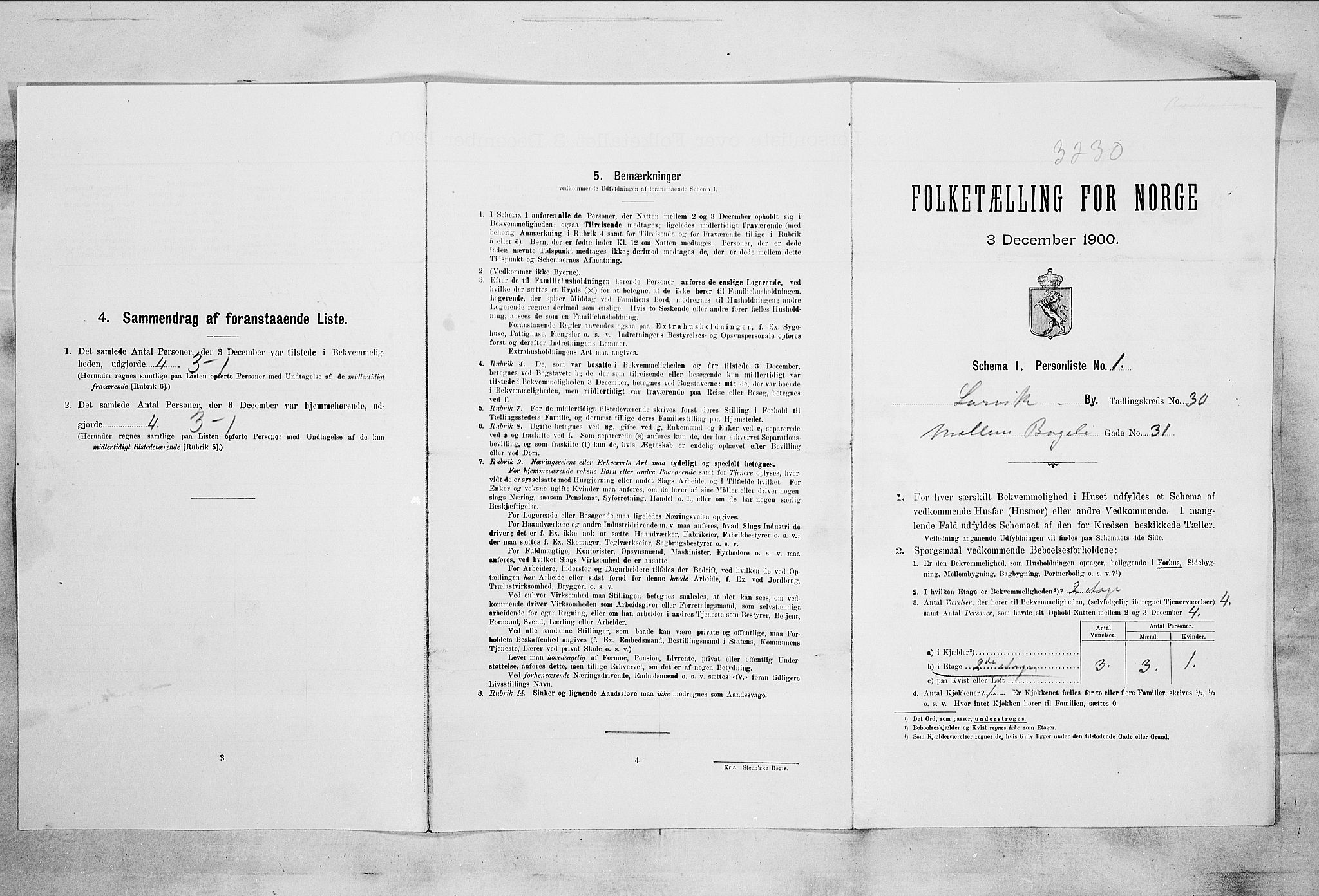 RA, 1900 census for Larvik, 1900, p. 3387