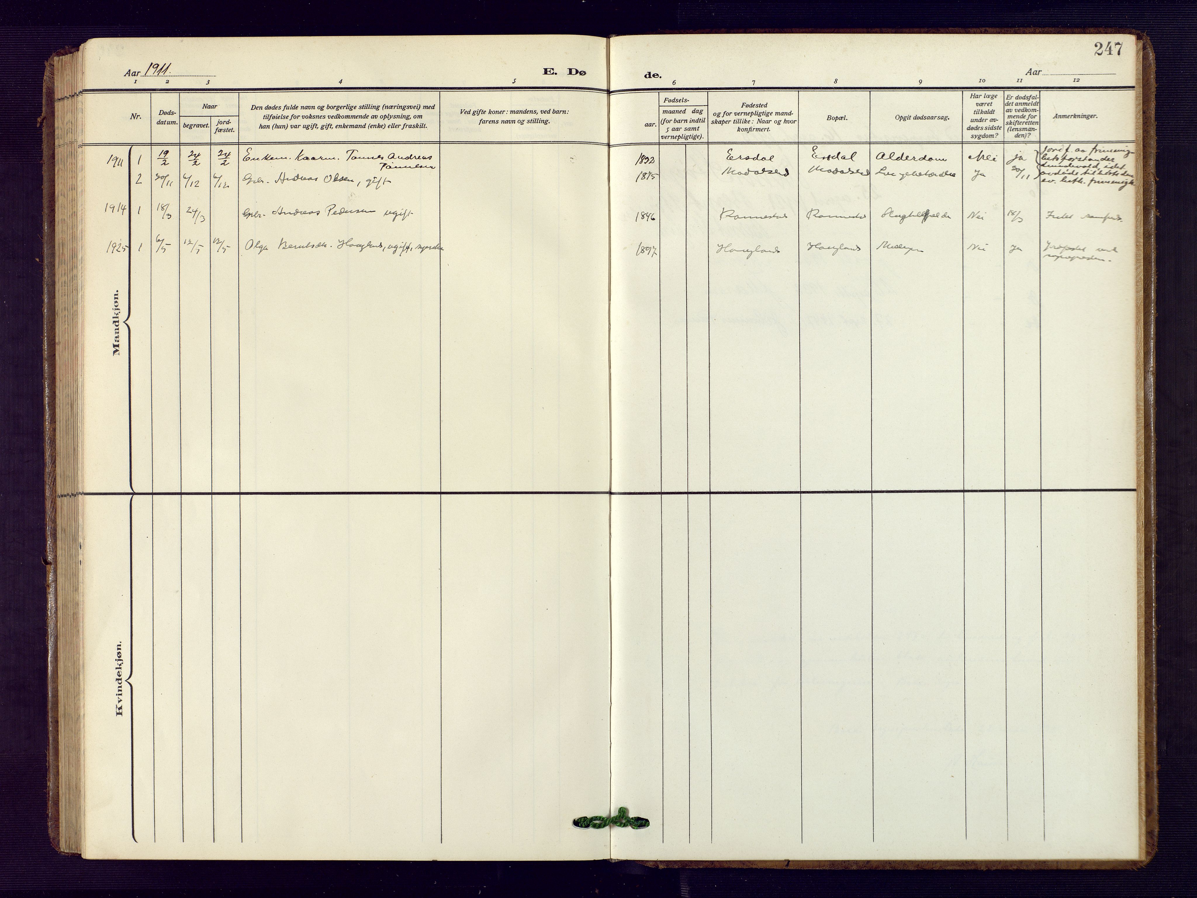 Bakke sokneprestkontor, AV/SAK-1111-0002/F/Fb/Fba/L0004: Parish register (copy) no. B 4, 1911-1946, p. 247