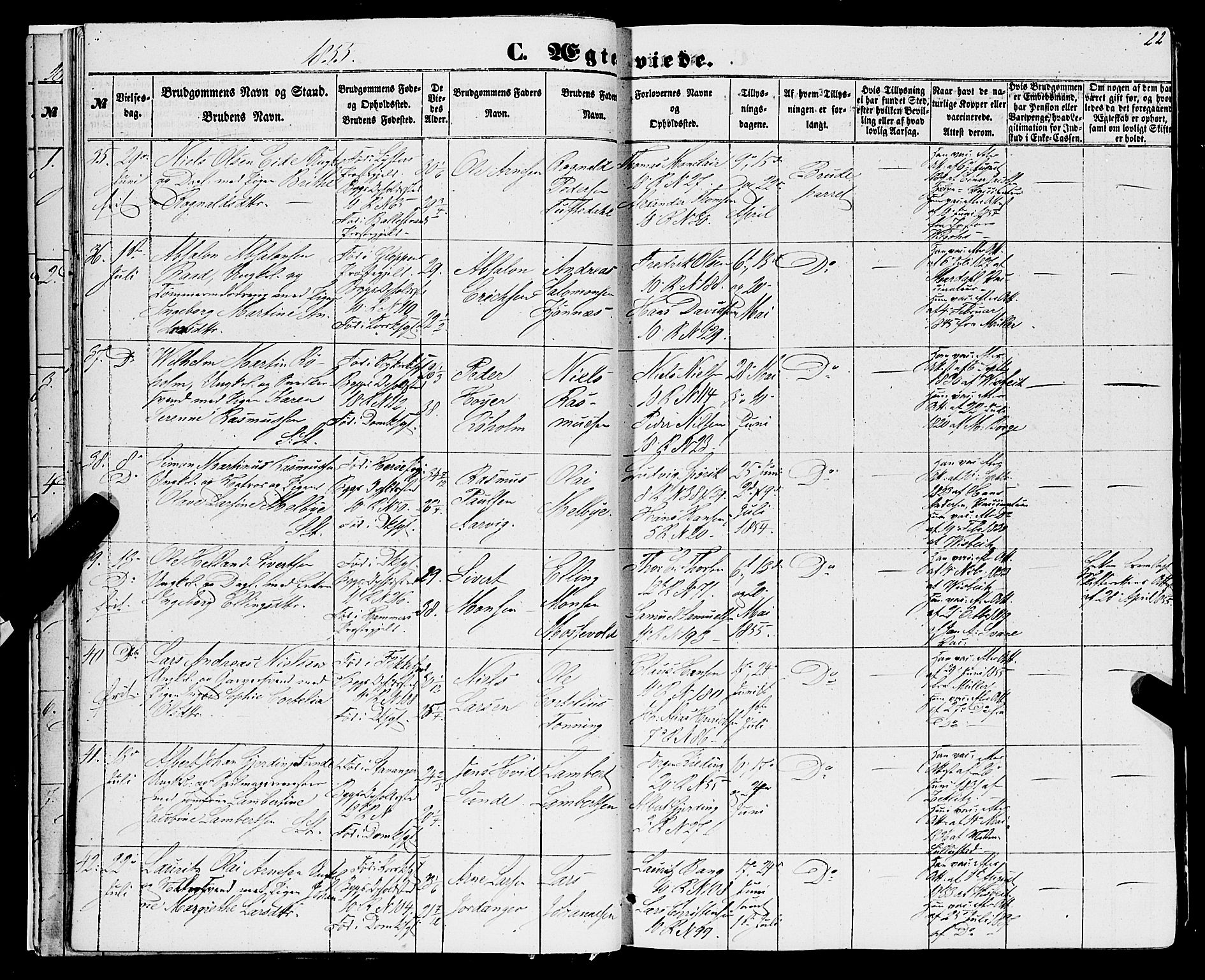 Domkirken sokneprestembete, AV/SAB-A-74801/H/Haa/L0034: Parish register (official) no. D 2, 1853-1874, p. 22