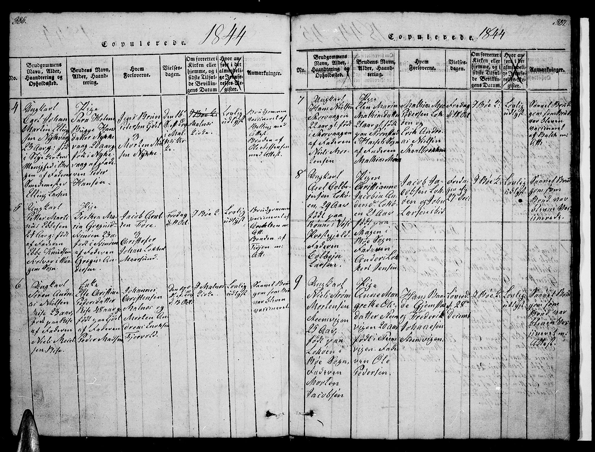 Ministerialprotokoller, klokkerbøker og fødselsregistre - Nordland, AV/SAT-A-1459/891/L1312: Parish register (copy) no. 891C01, 1820-1856, p. 386-387