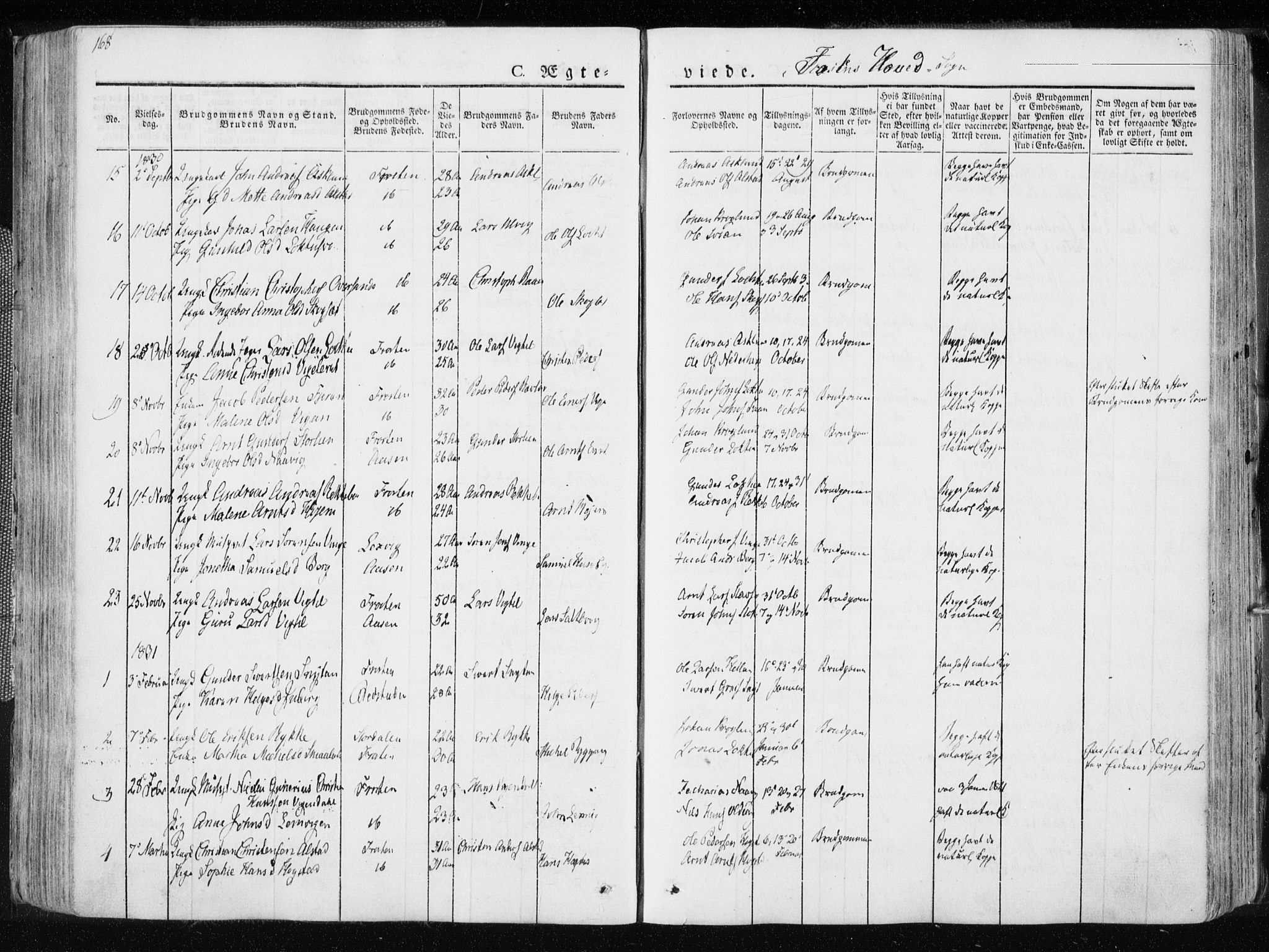 Ministerialprotokoller, klokkerbøker og fødselsregistre - Nord-Trøndelag, SAT/A-1458/713/L0114: Parish register (official) no. 713A05, 1827-1839, p. 168