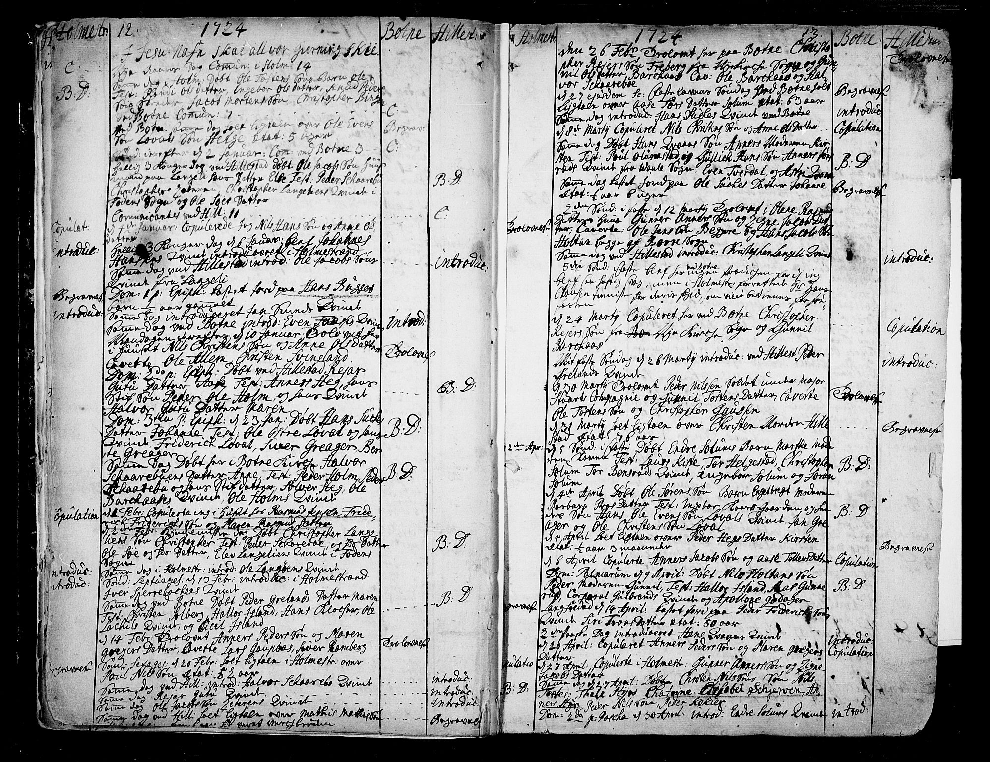 Botne kirkebøker, SAKO/A-340/F/Fa/L0001a: Parish register (official) no. I 1A, 1707-1778, p. 12-13