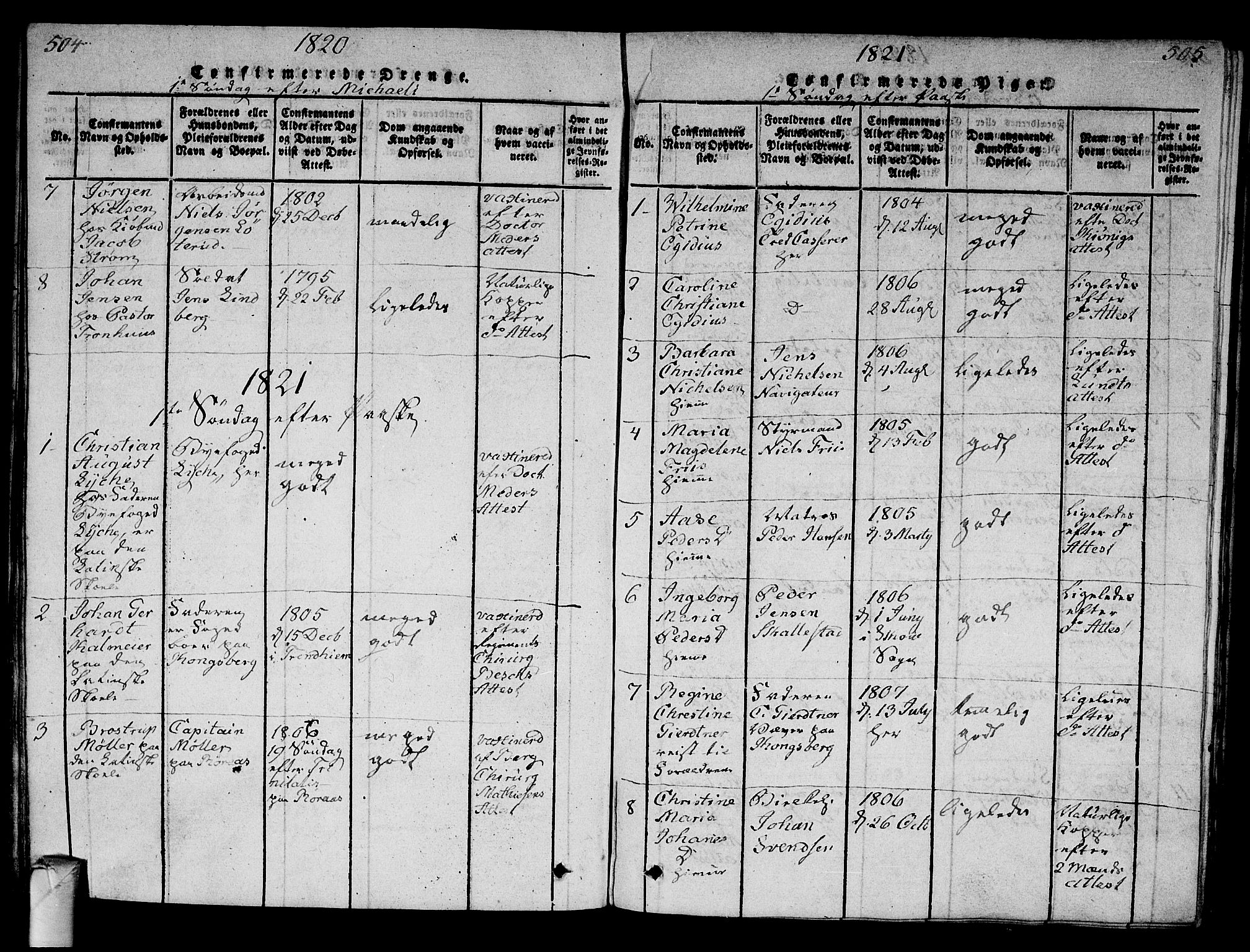 Strømsø kirkebøker, AV/SAKO-A-246/G/Ga/L0001: Parish register (copy) no. 1, 1815-1829, p. 504-505