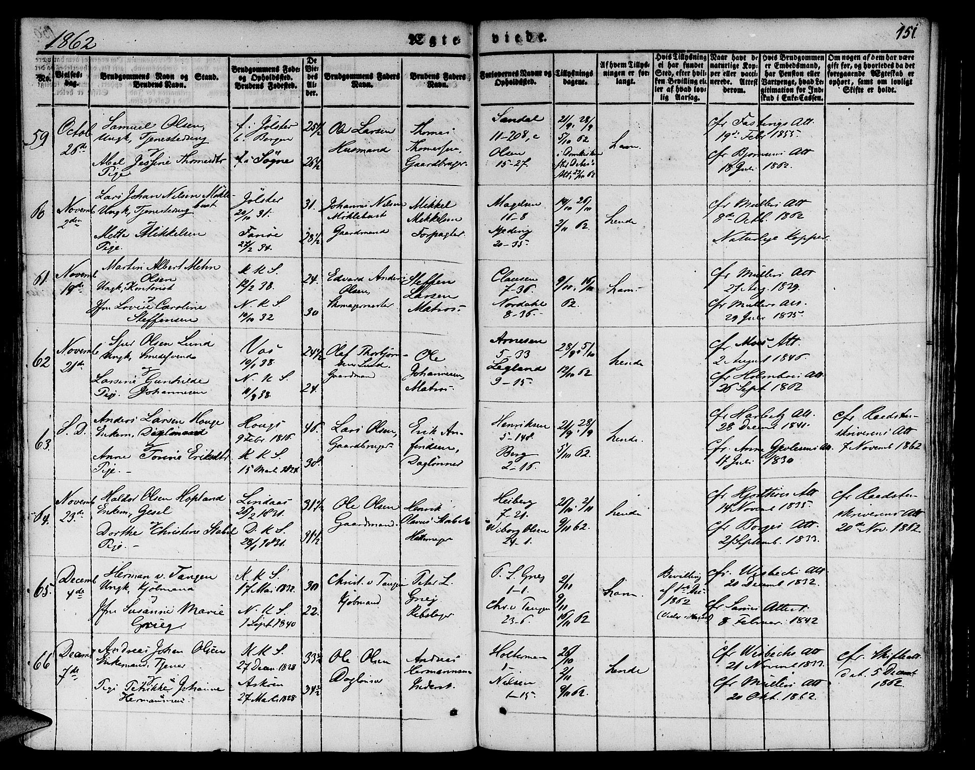 Nykirken Sokneprestembete, AV/SAB-A-77101/H/Hab: Parish register (copy) no. D 1, 1832-1867, p. 151