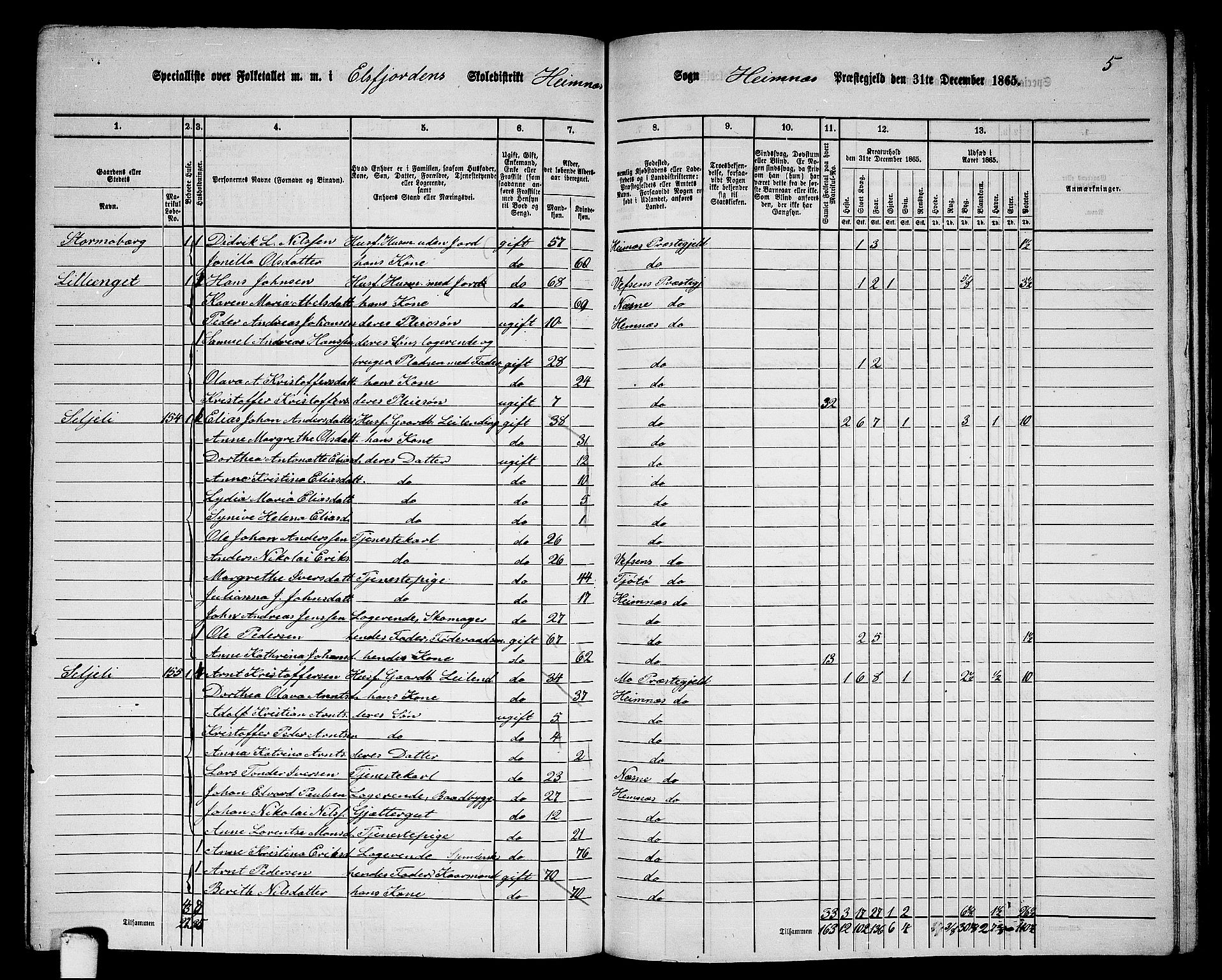 RA, 1865 census for Hemnes, 1865, p. 155