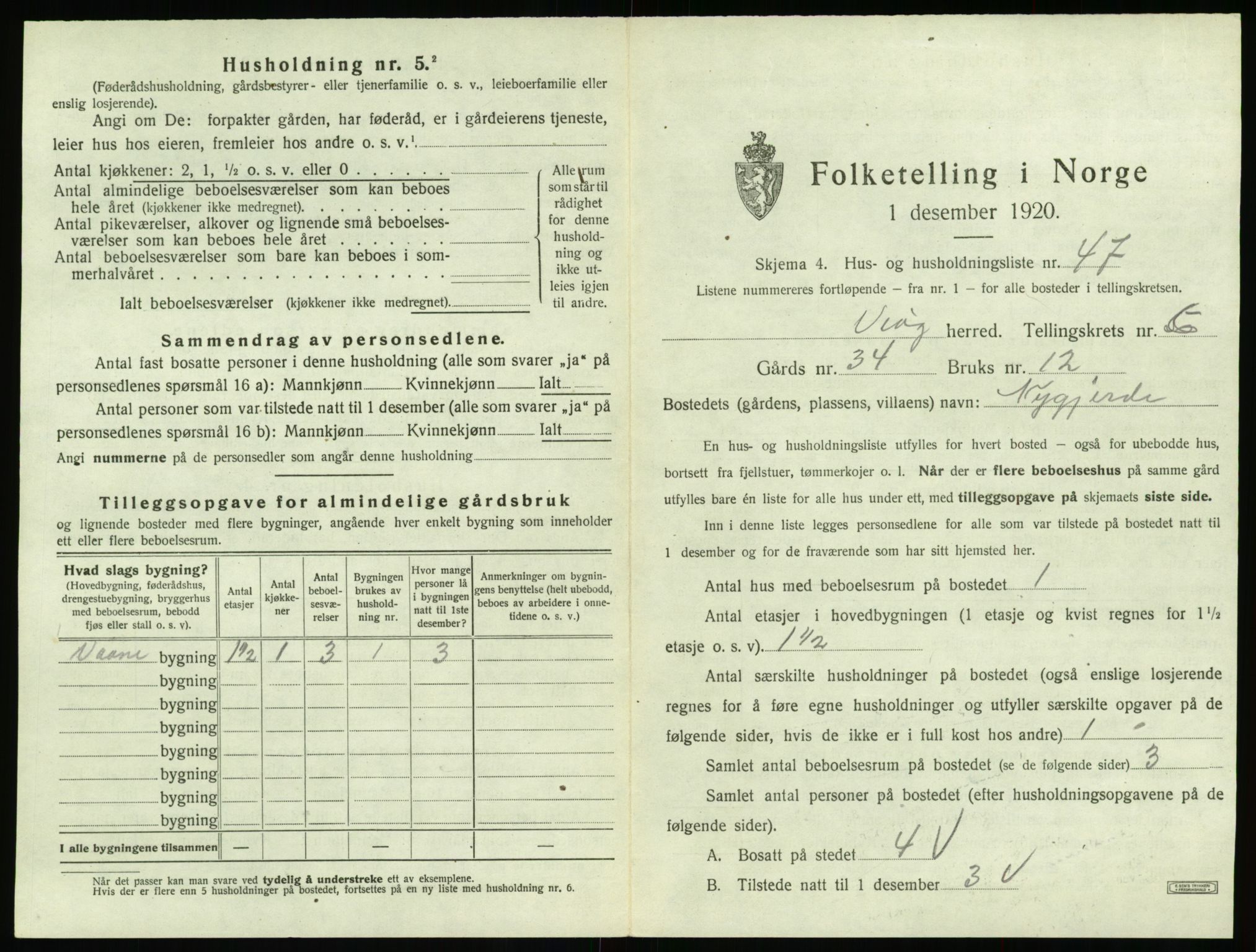 SAT, 1920 census for Veøy, 1920, p. 439