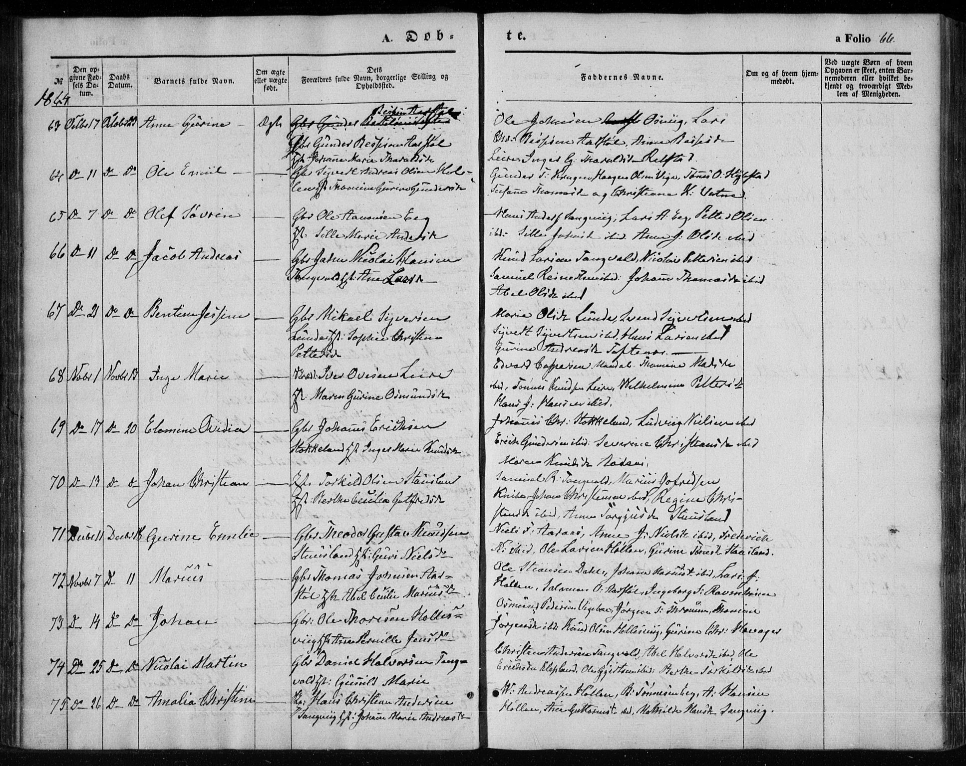 Søgne sokneprestkontor, SAK/1111-0037/F/Fa/Fab/L0010: Parish register (official) no. A 10, 1853-1869, p. 66