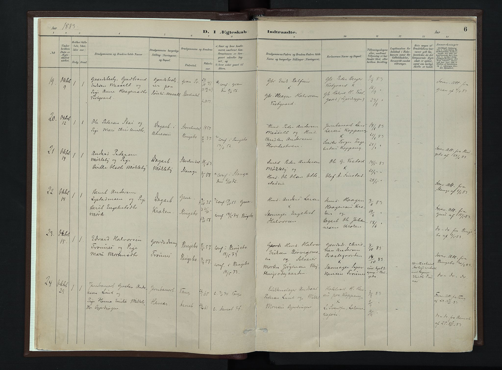 Stor-Elvdal prestekontor, AV/SAH-PREST-052/H/Ha/Haa/L0003: Parish register (official) no. 3, 1882-1901, p. 6