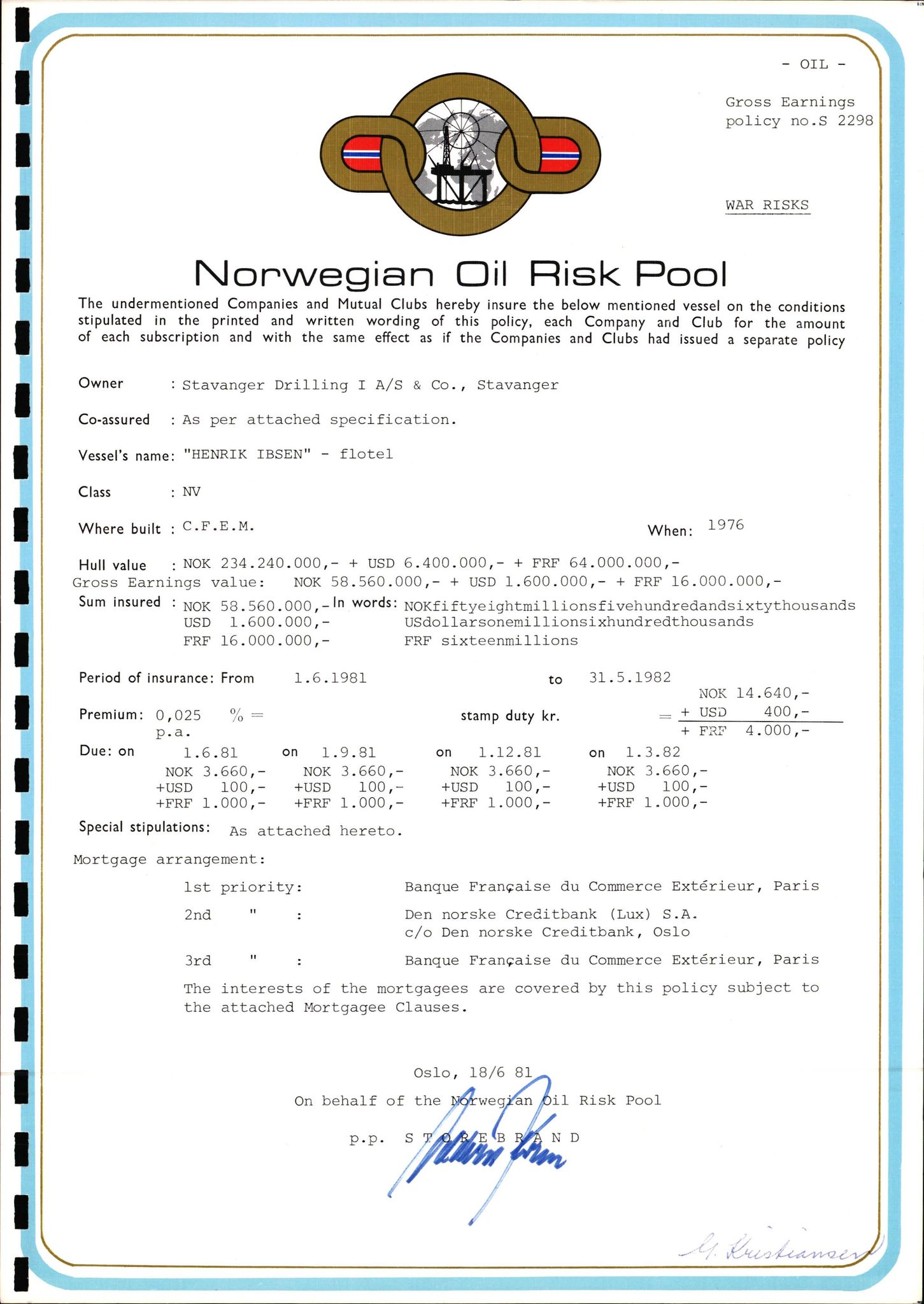 Pa 1503 - Stavanger Drilling AS, AV/SAST-A-101906/2/E/Ec/Eca/L0009: Forsikring, 1975-1980