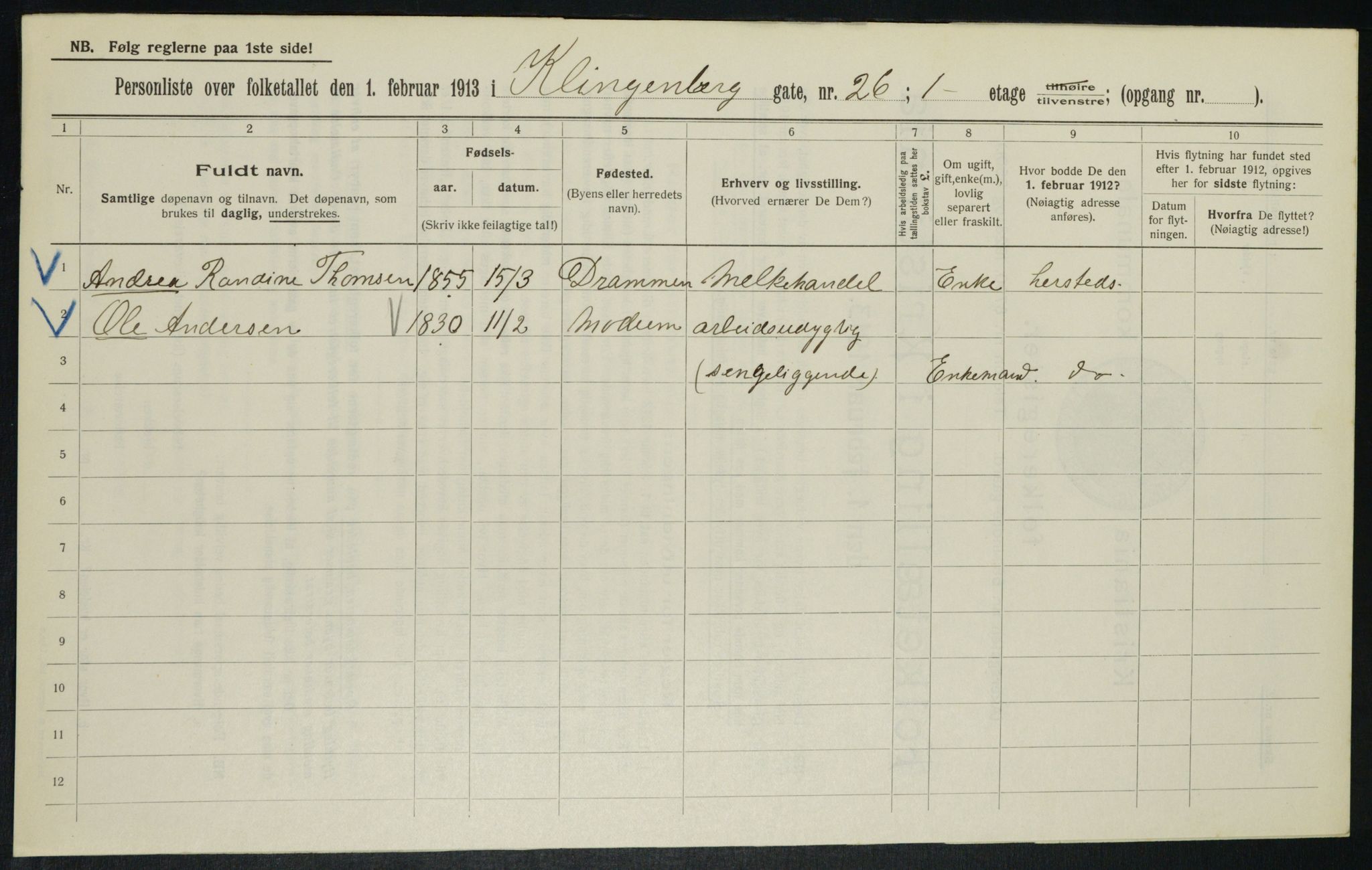 OBA, Municipal Census 1913 for Kristiania, 1913, p. 51788