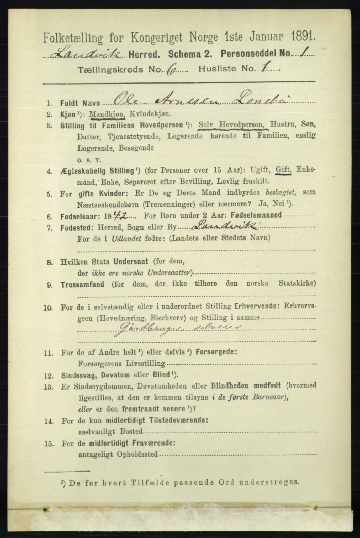 RA, 1891 census for 0924 Landvik, 1891, p. 2444