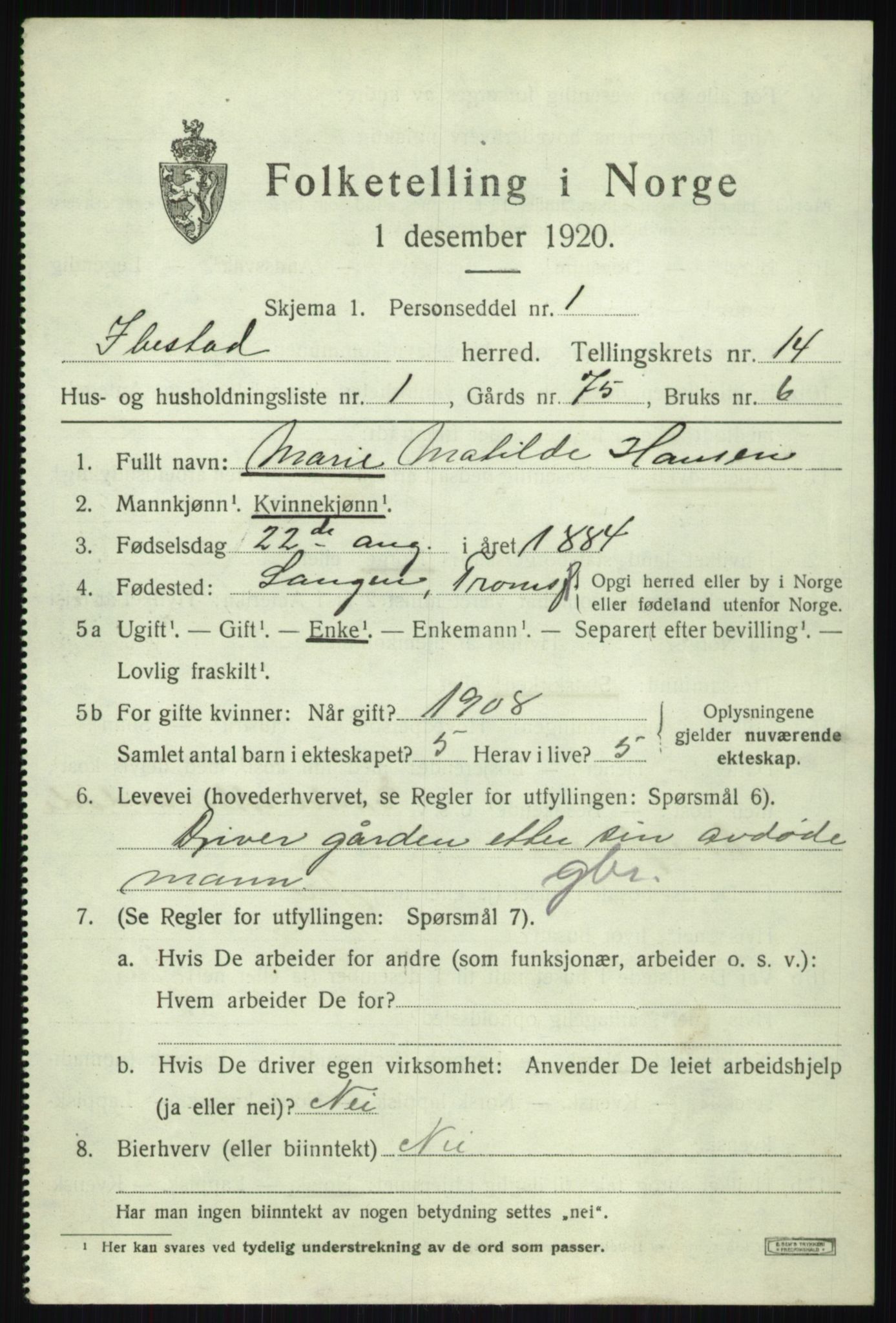 SATØ, 1920 census for Ibestad, 1920, p. 6993