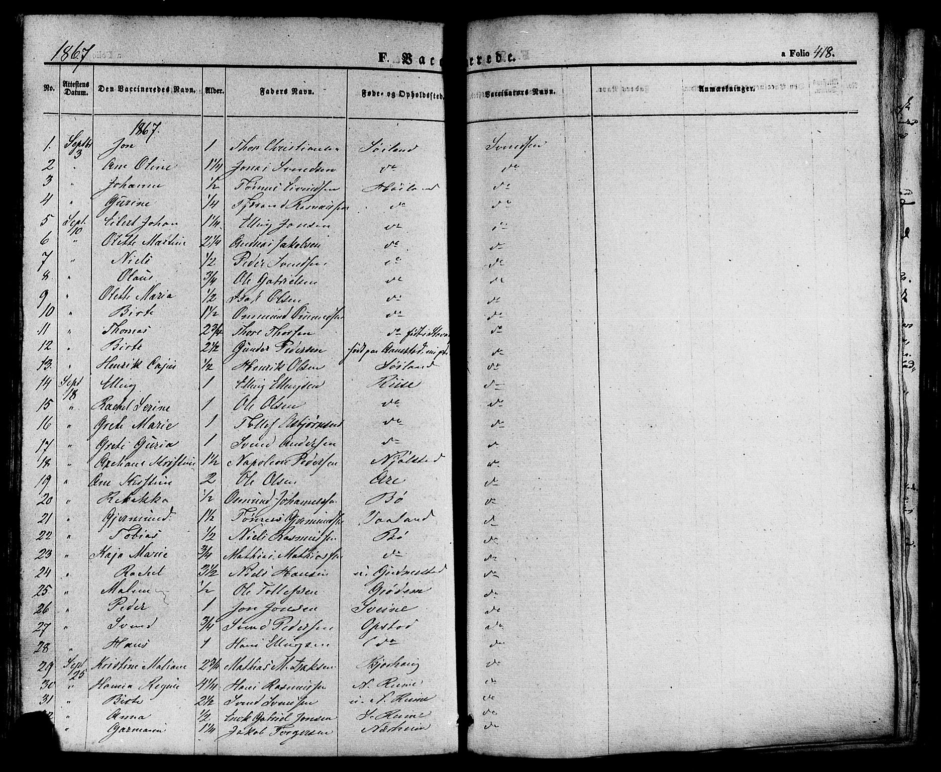 Hå sokneprestkontor, AV/SAST-A-101801/001/30BA/L0008: Parish register (official) no. A 7, 1853-1878, p. 418