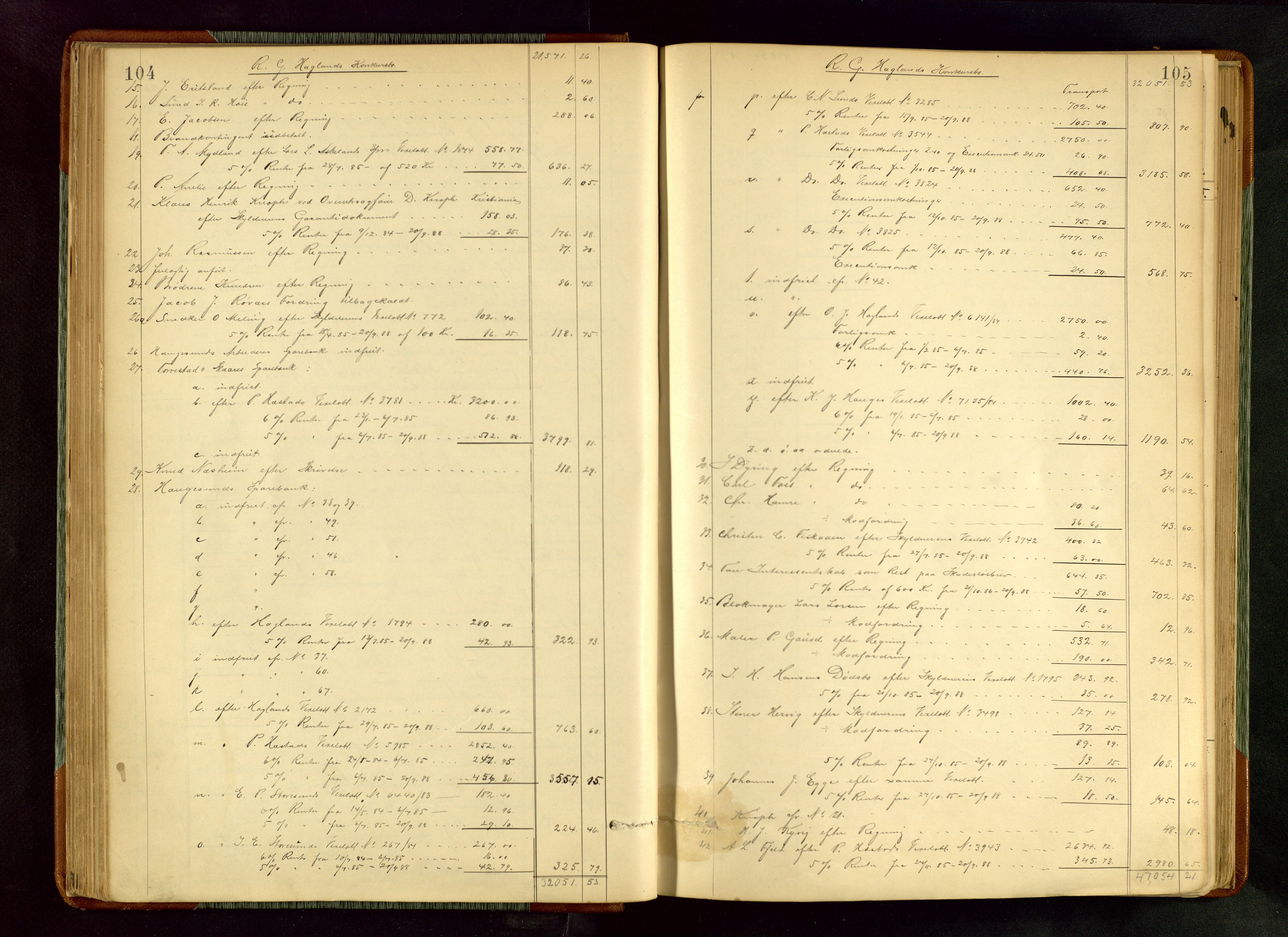 Haugesund tingrett, AV/SAST-A-101415/01/IV/IVA/L0005: Skifteprotokoll med register, 1887-1900, p. 104-105