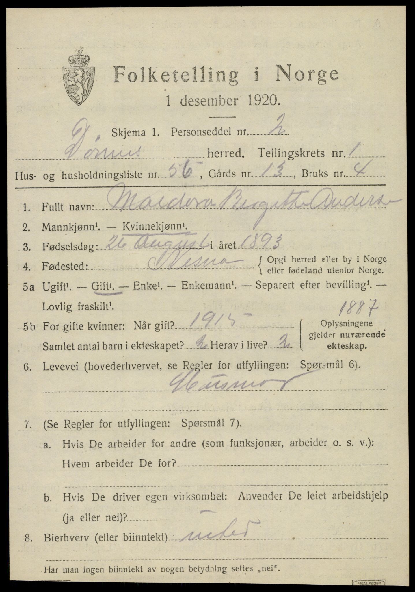 SAT, 1920 census for Dønnes, 1920, p. 1210