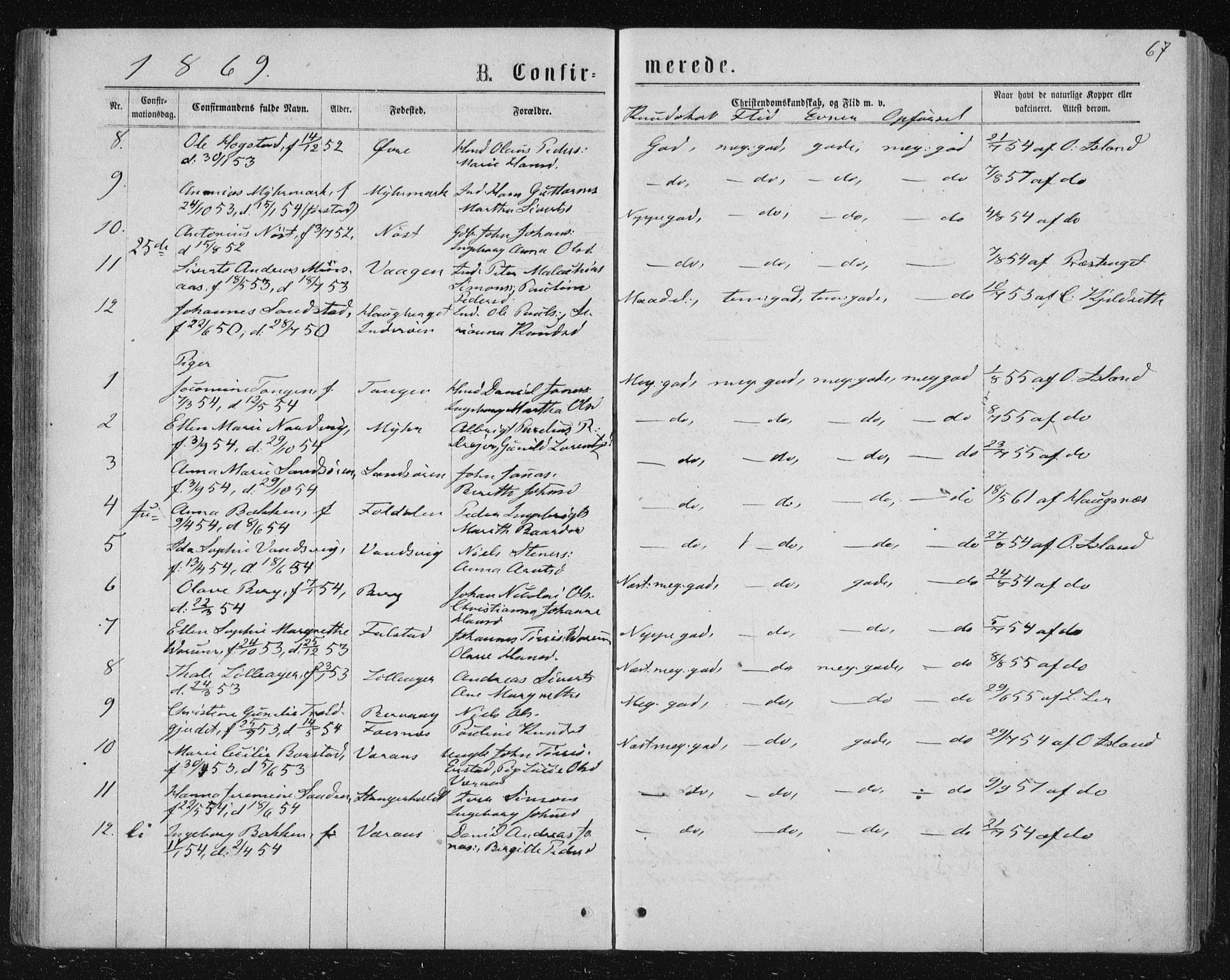 Ministerialprotokoller, klokkerbøker og fødselsregistre - Nord-Trøndelag, SAT/A-1458/722/L0219: Parish register (official) no. 722A06, 1868-1880, p. 67