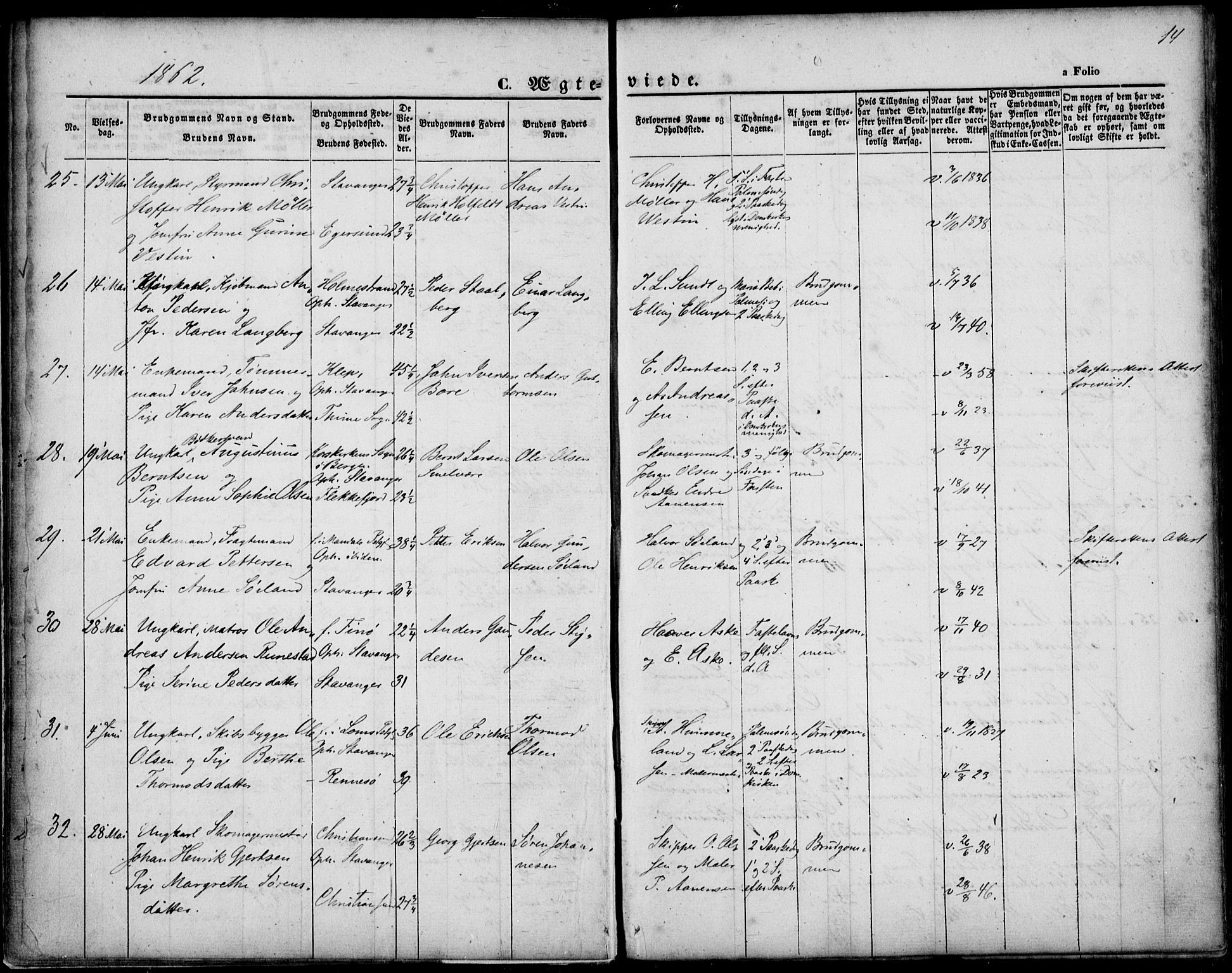 St. Petri sokneprestkontor, AV/SAST-A-101813/001/30/30BA/L0002: Parish register (official) no. A 2, 1861-1869, p. 14