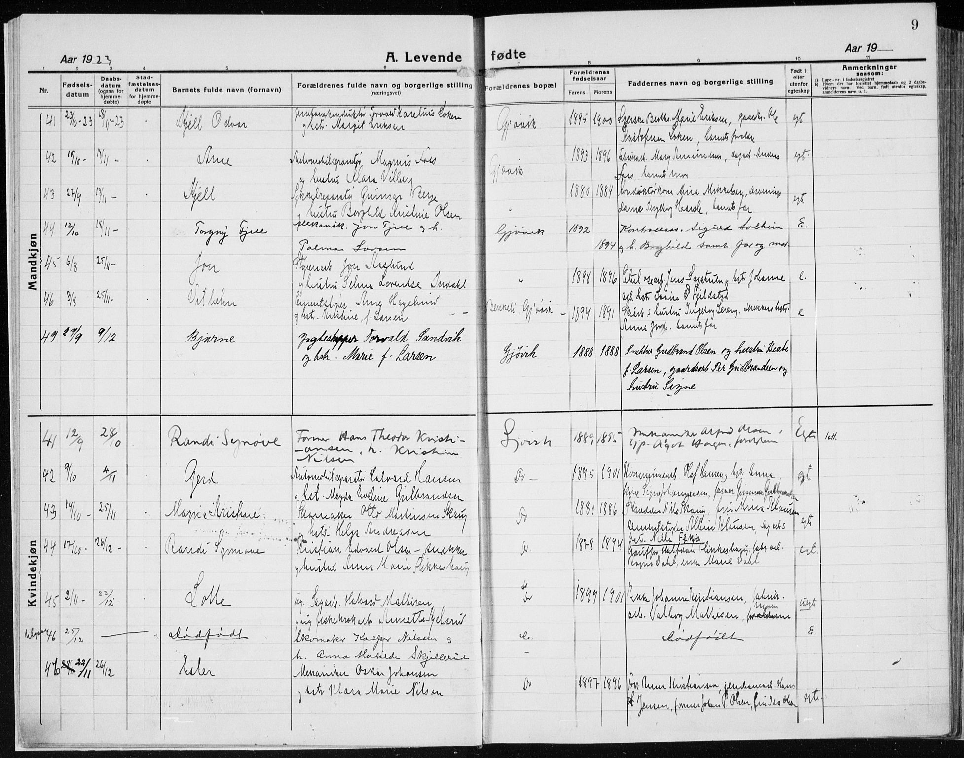 Vardal prestekontor, AV/SAH-PREST-100/H/Ha/Haa/L0015: Parish register (official) no. 15, 1923-1937, p. 9