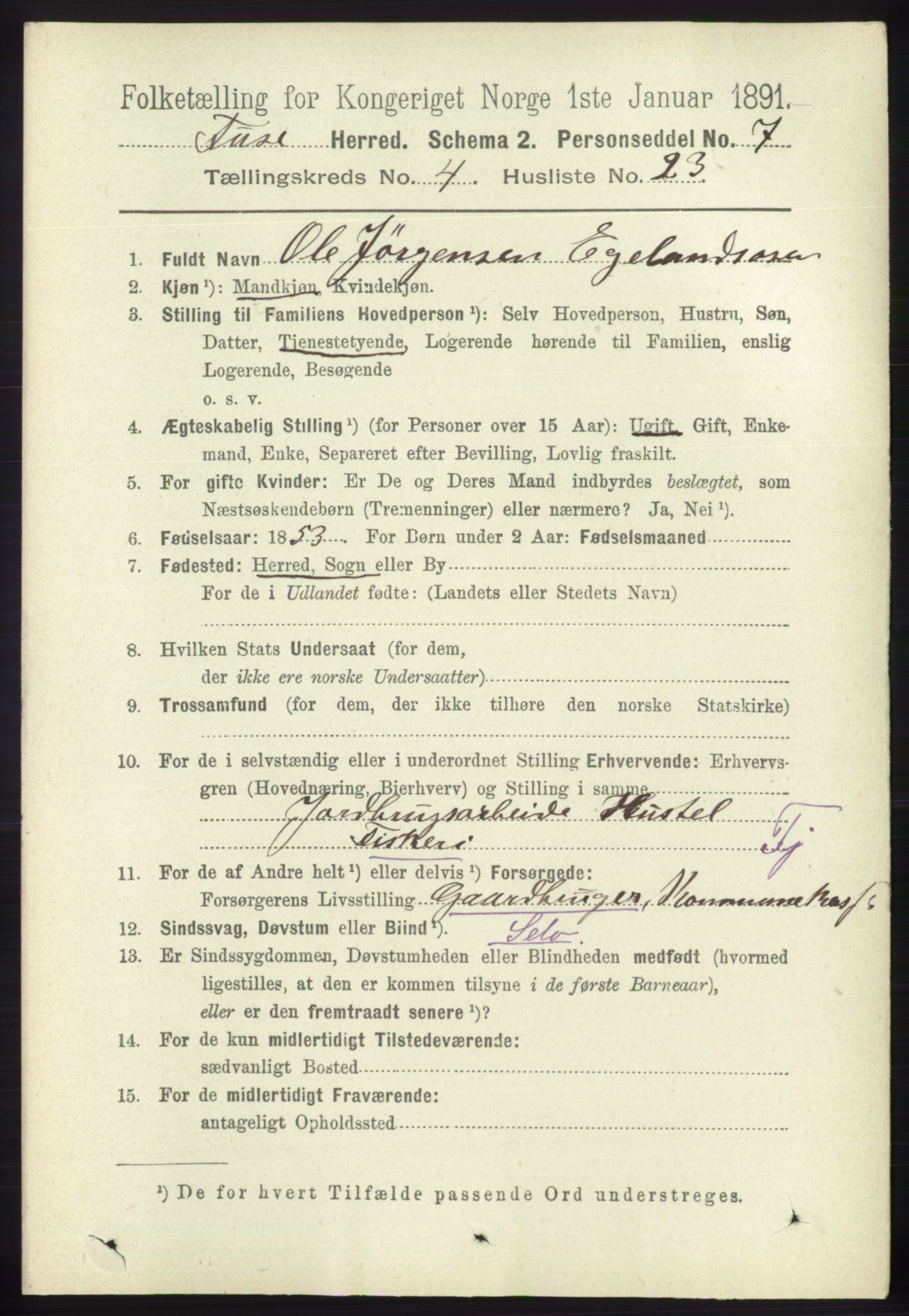 RA, 1891 census for 1241 Fusa, 1891, p. 846