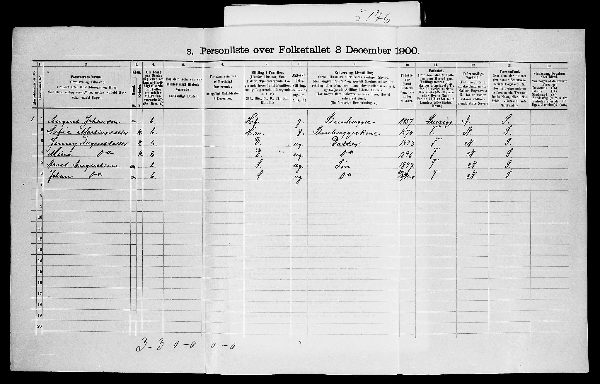 SAO, 1900 census for Onsøy, 1900, p. 1154