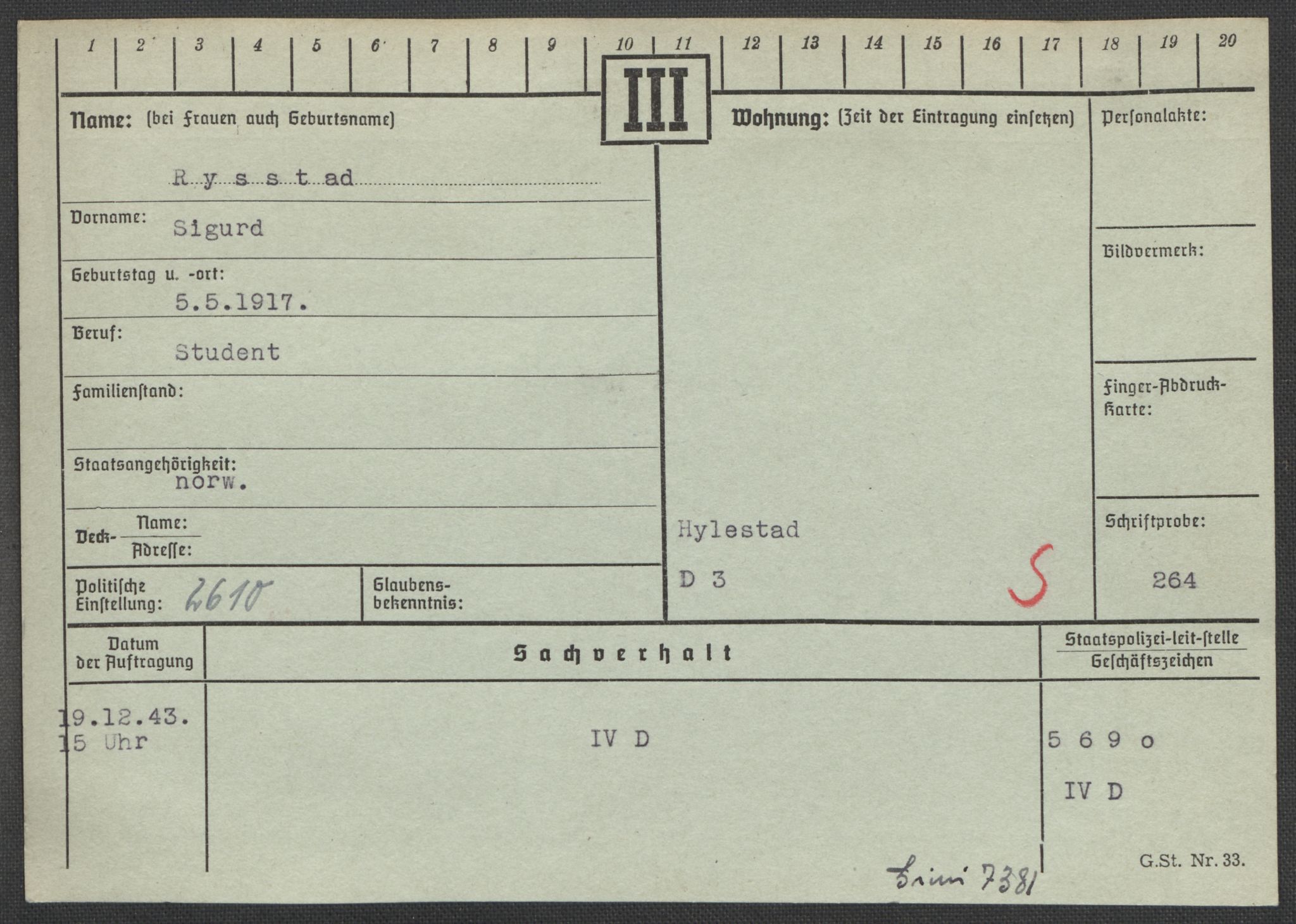 Befehlshaber der Sicherheitspolizei und des SD, AV/RA-RAFA-5969/E/Ea/Eaa/L0009: Register over norske fanger i Møllergata 19: Ru-Sy, 1940-1945, p. 118