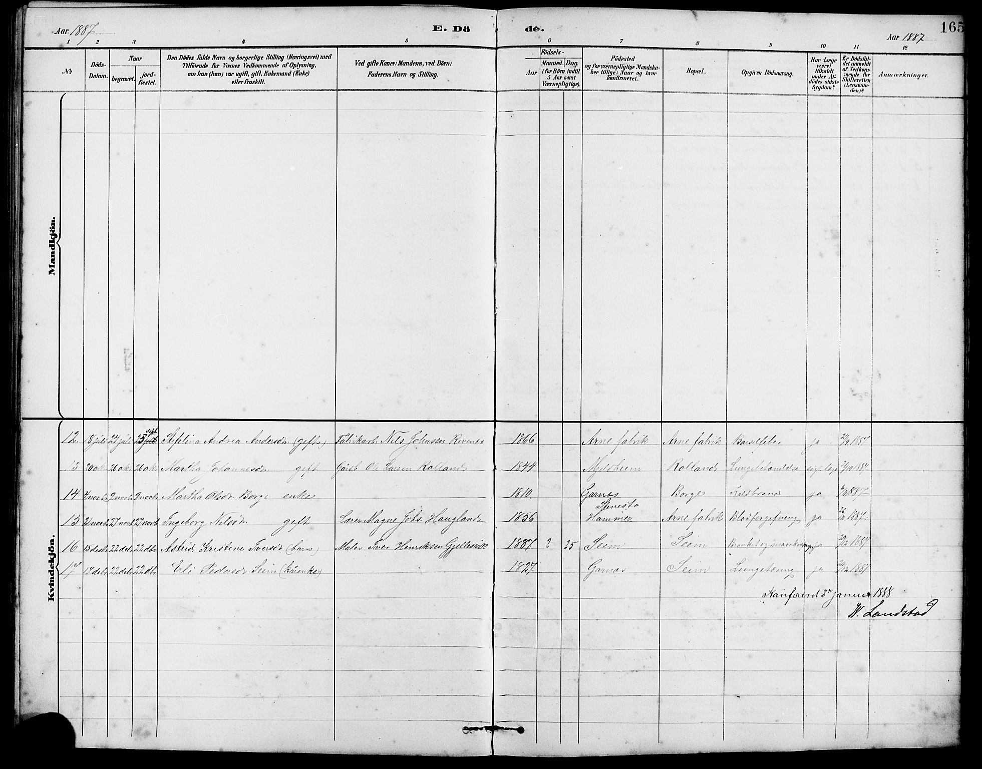 Arna Sokneprestembete, AV/SAB-A-74001/H/Ha/Hab: Parish register (copy) no. A 3, 1887-1897, p. 165