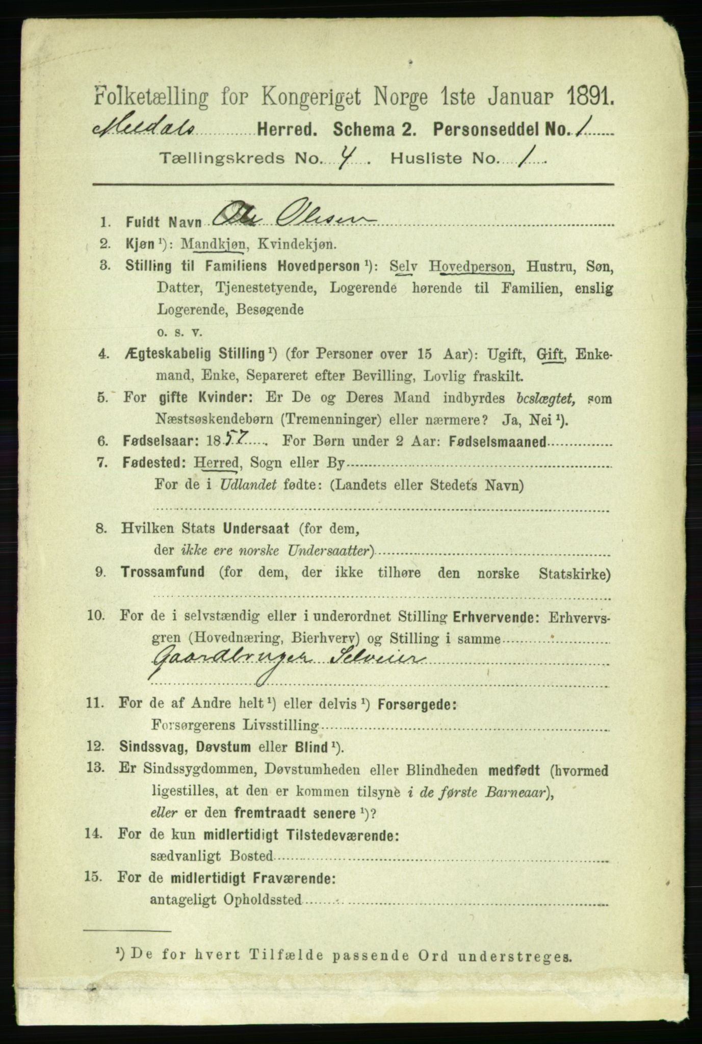 RA, 1891 census for 1636 Meldal, 1891, p. 2080