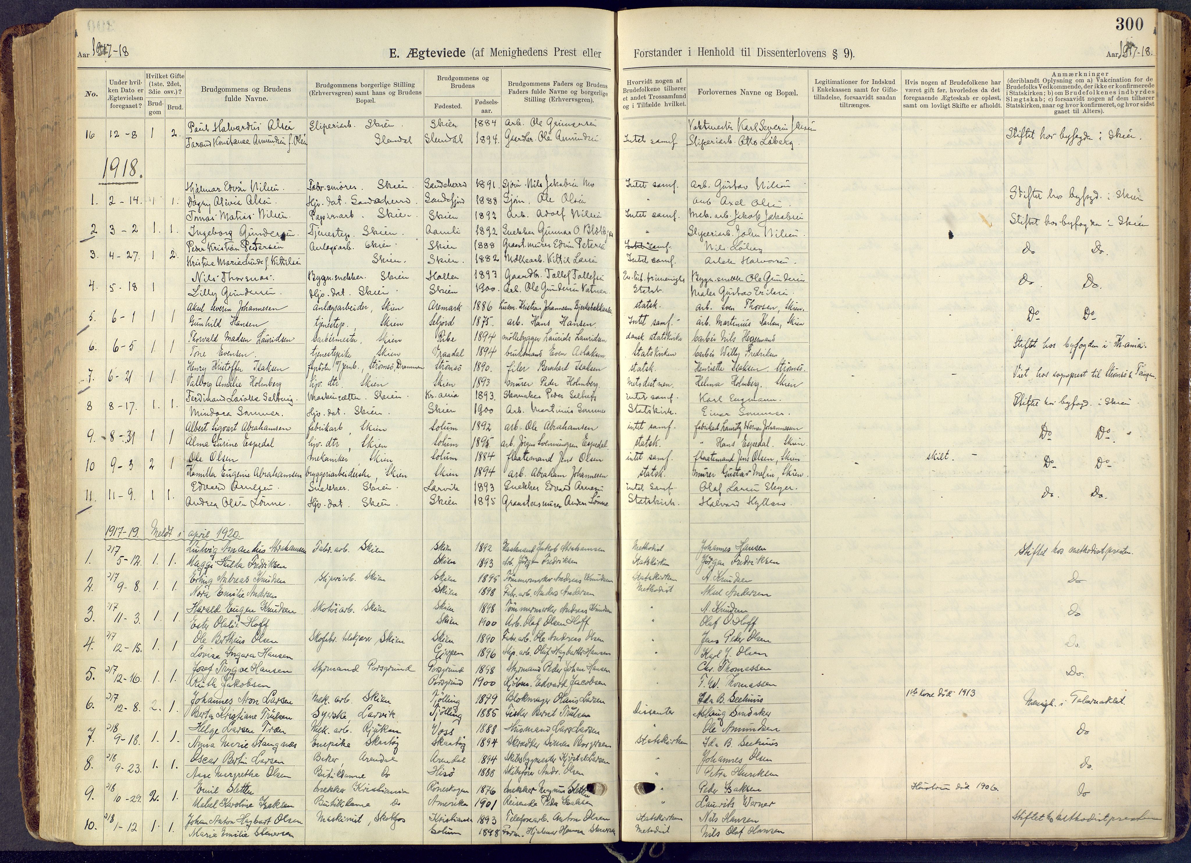 Skien kirkebøker, AV/SAKO-A-302/F/Fa/L0013: Parish register (official) no. 13, 1915-1921, p. 300