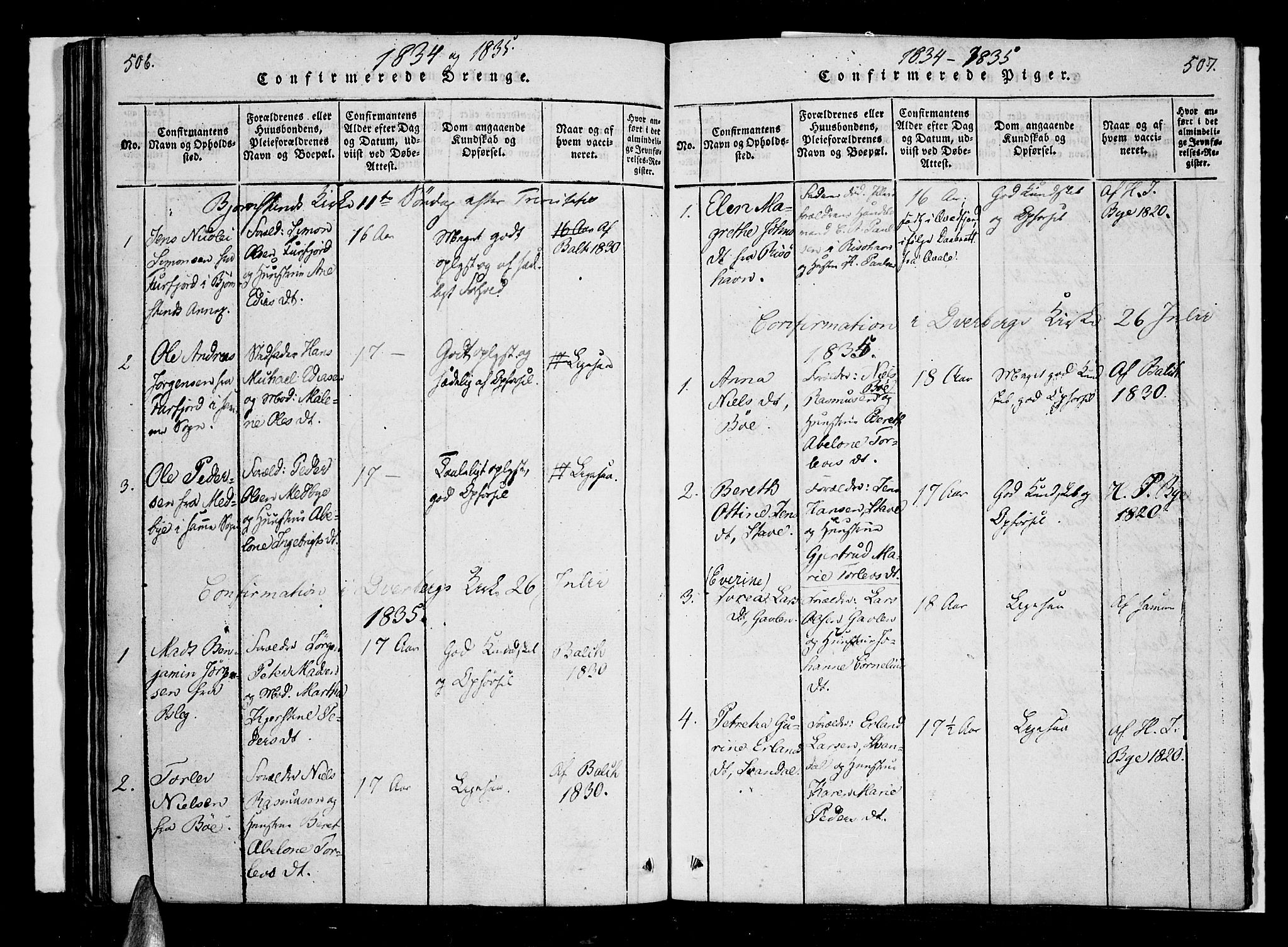 Ministerialprotokoller, klokkerbøker og fødselsregistre - Nordland, SAT/A-1459/897/L1395: Parish register (official) no. 897A03, 1820-1841, p. 506-507