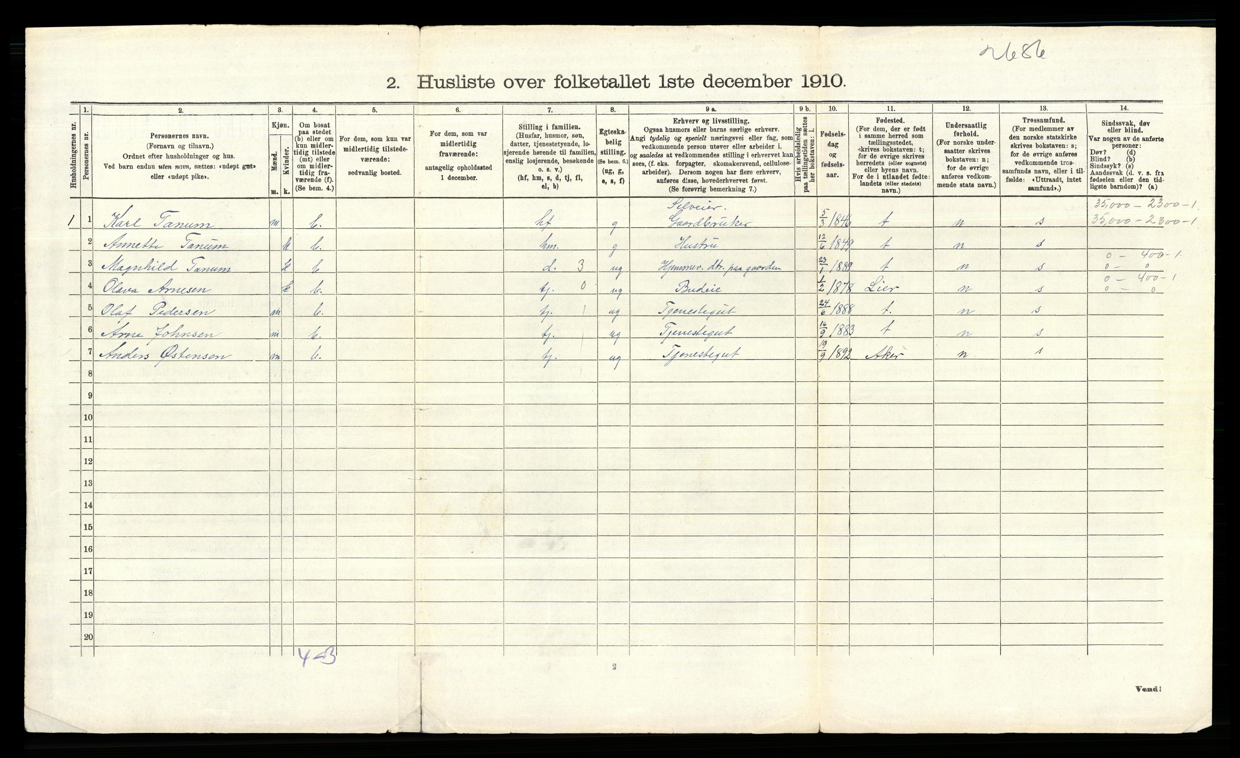 RA, 1910 census for Bærum, 1910, p. 734