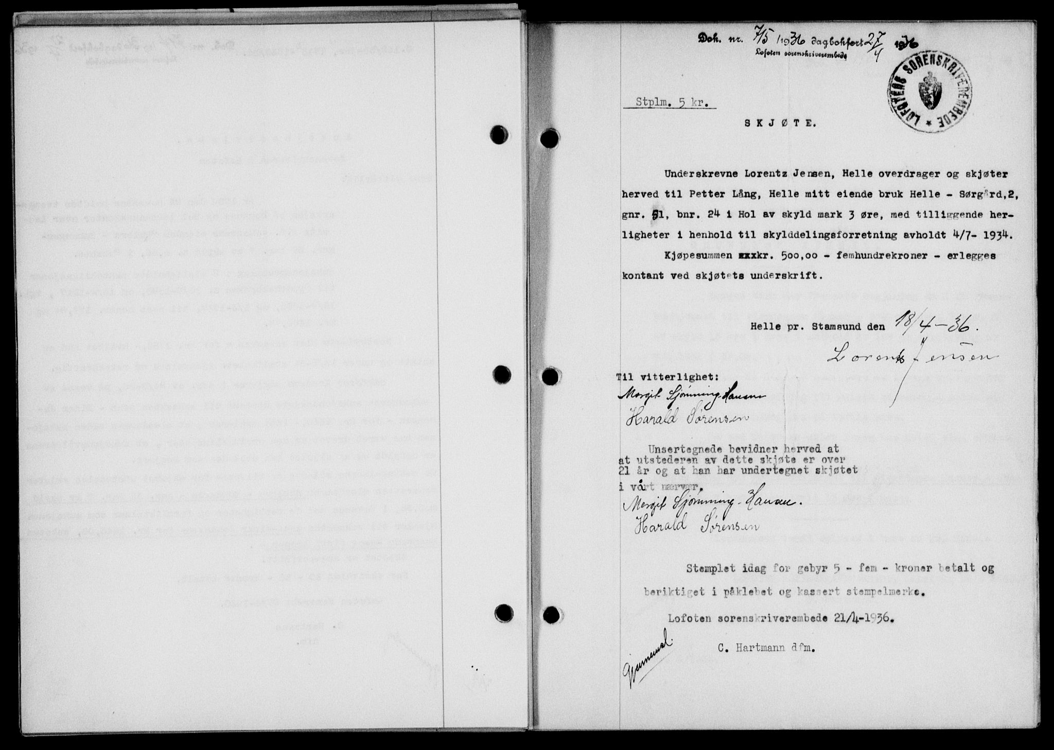 Lofoten sorenskriveri, SAT/A-0017/1/2/2C/L0033b: Mortgage book no. 33b, 1936-1936, Diary no: : 715/1936