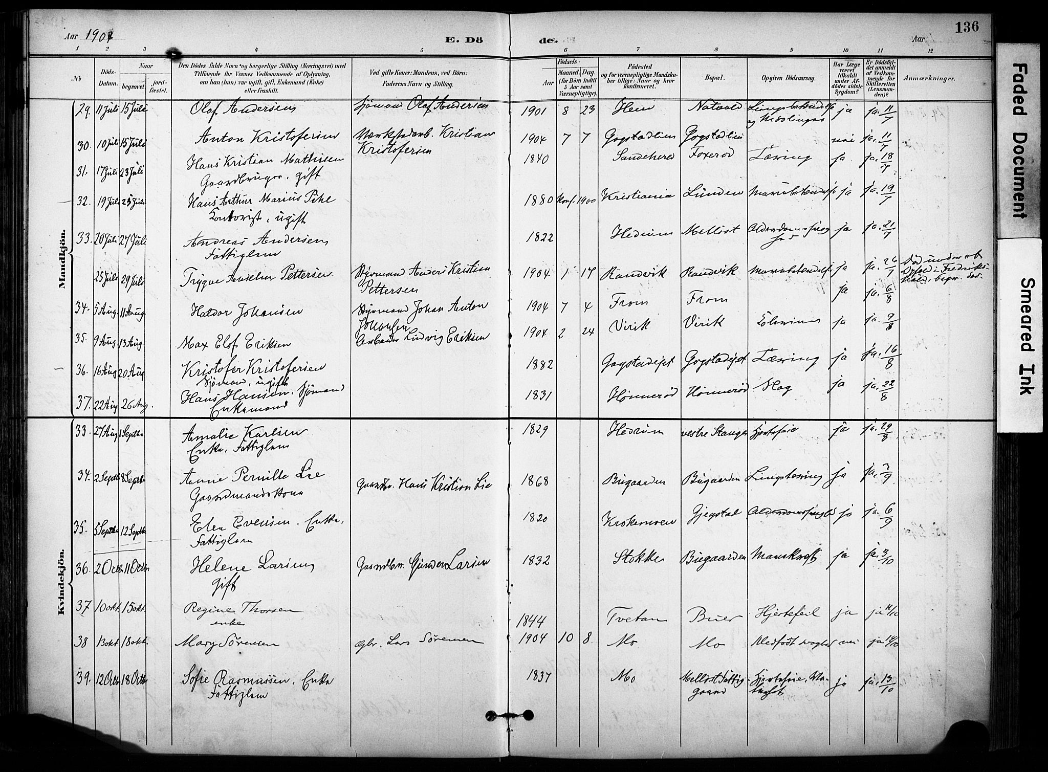 Sandar kirkebøker, AV/SAKO-A-243/F/Fa/L0015: Parish register (official) no. 15, 1896-1907, p. 136