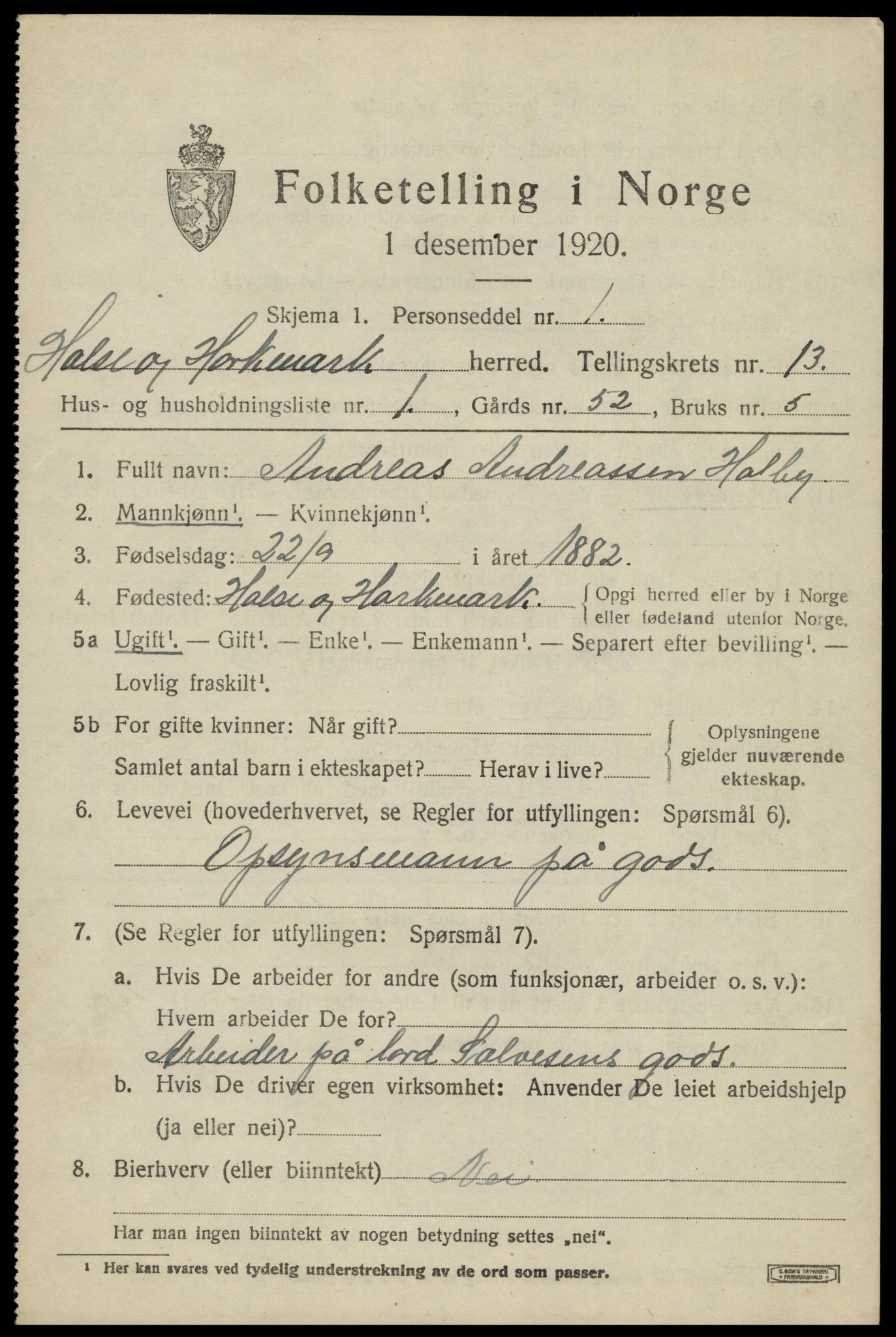 SAK, 1920 census for Halse og Harkmark, 1920, p. 7059