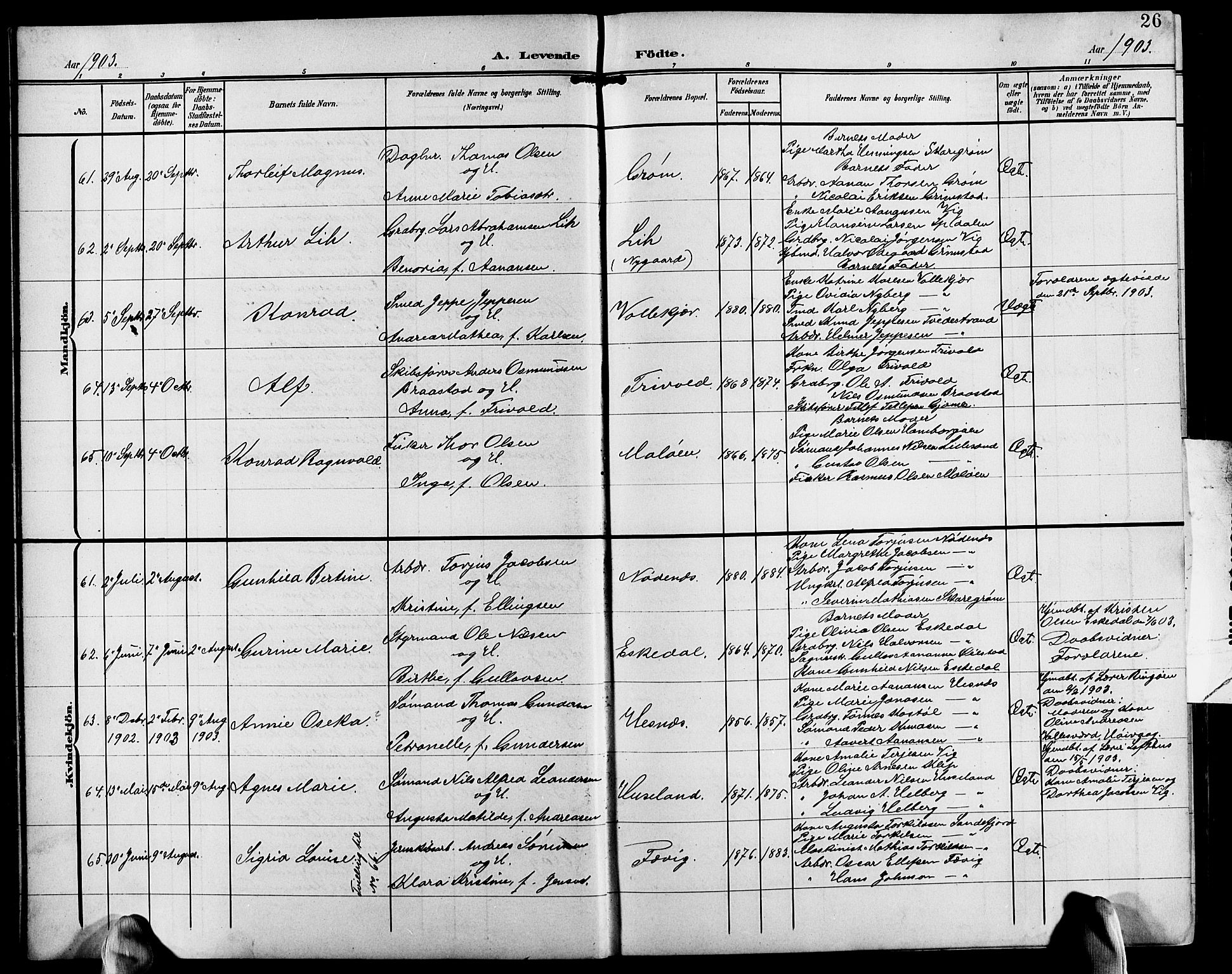 Fjære sokneprestkontor, SAK/1111-0011/F/Fb/L0012: Parish register (copy) no. B 12, 1902-1925, p. 26