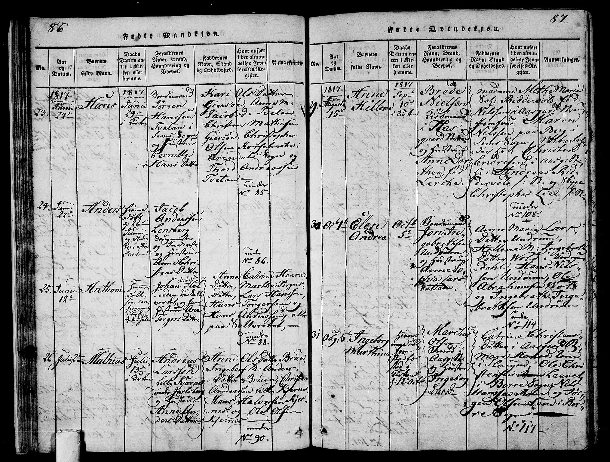 Sem kirkebøker, AV/SAKO-A-5/F/Fa/L0004: Parish register (official) no. I 4, 1814-1825, p. 86-87