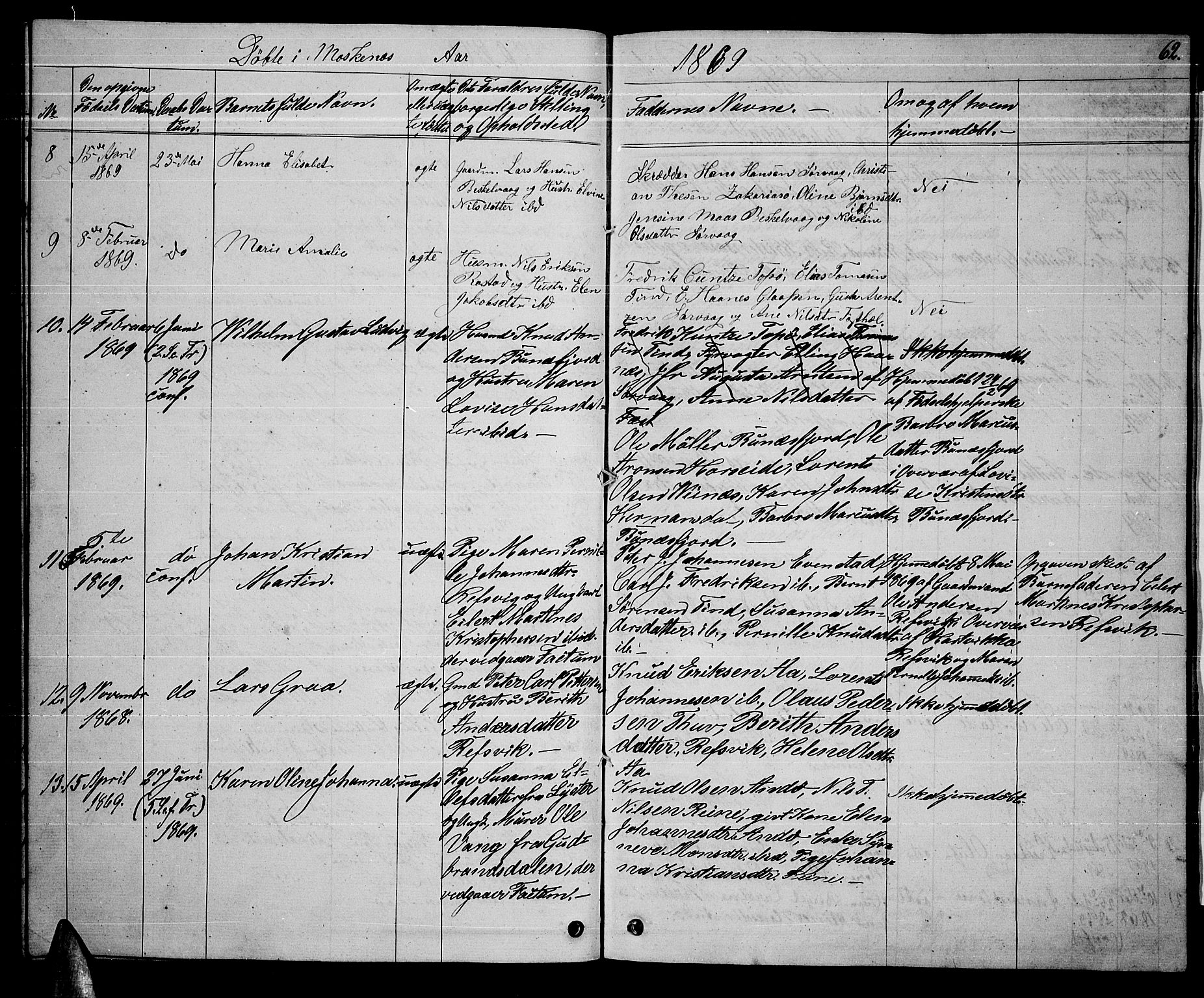 Ministerialprotokoller, klokkerbøker og fødselsregistre - Nordland, SAT/A-1459/886/L1224: Parish register (copy) no. 886C01, 1843-1873, p. 62