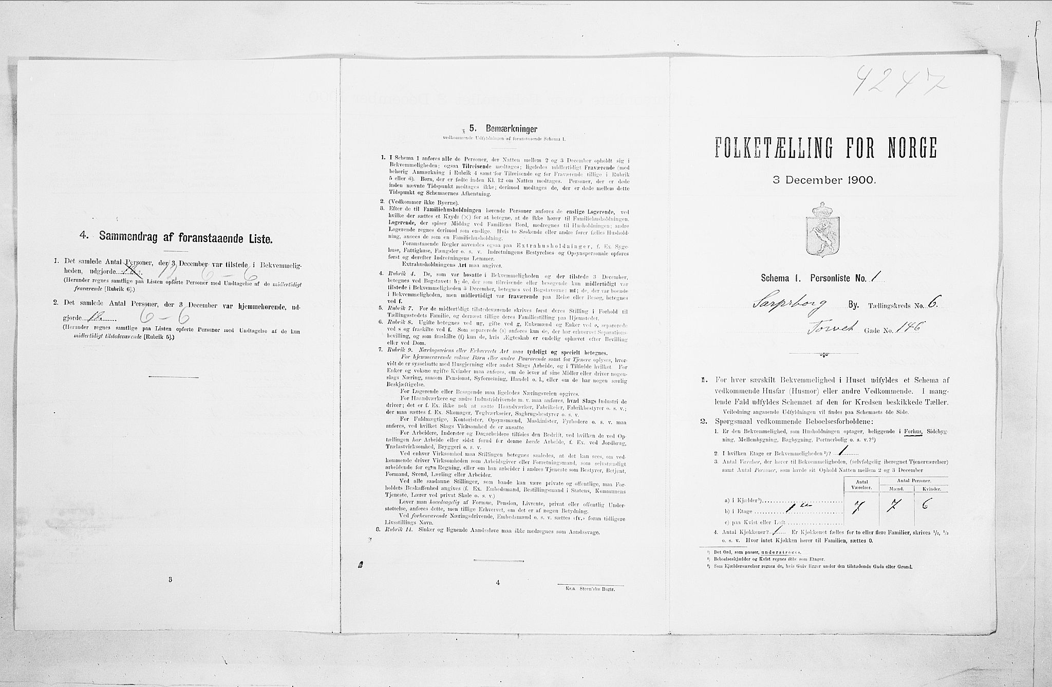 SAO, 1900 census for Sarpsborg, 1900