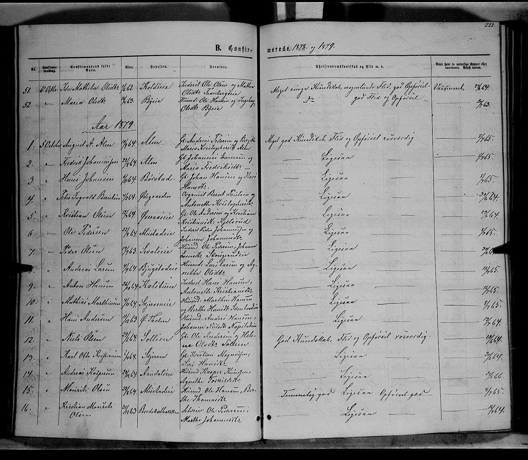 Vardal prestekontor, SAH/PREST-100/H/Ha/Hab/L0006: Parish register (copy) no. 6, 1869-1881, p. 222